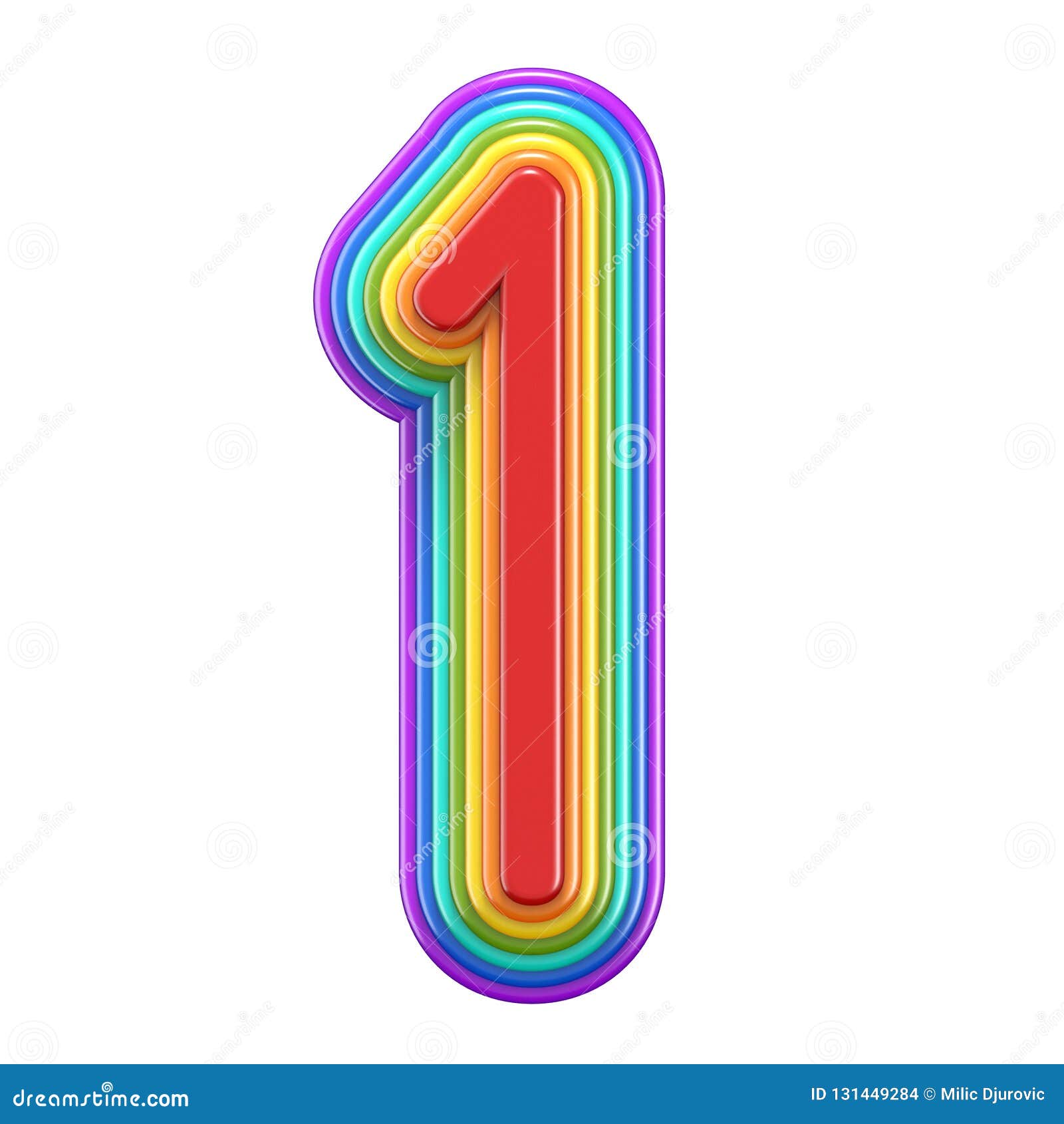 Concentric Rainbow Number 1 ONE 3D Stock Illustration - Illustration of