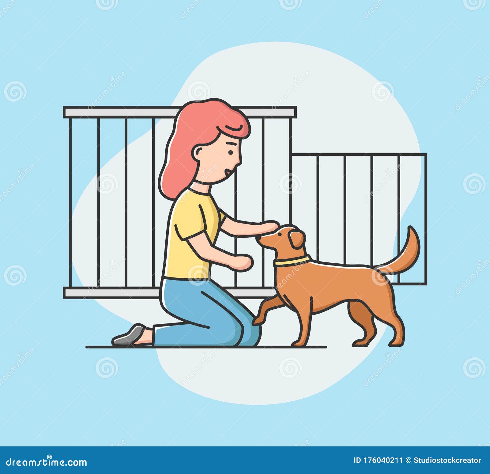 Concept of Animal Shelter for Stray Pets. Kind Woman Help Homeless Animals.  Girl Adopting Dog from Shelter Stock Vector - Illustration of hand, love:  176040211