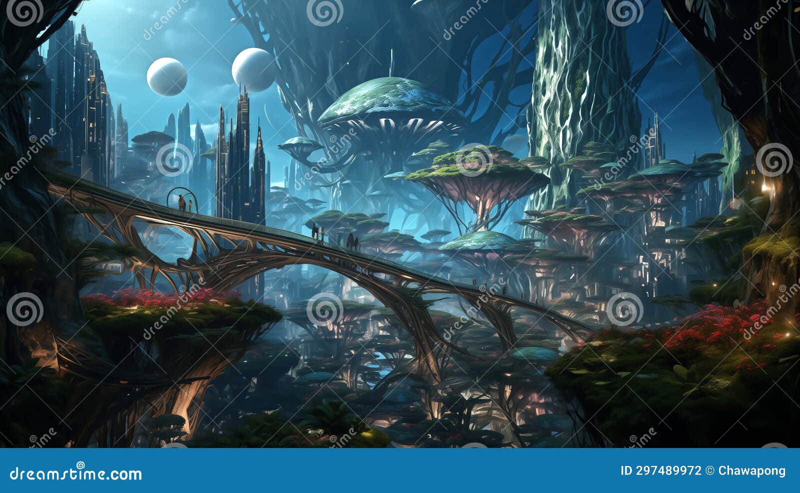 a harmonious tapestry of technology and flora in a futuristic landscape