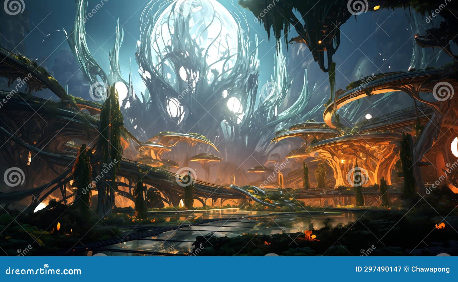 a harmonious tapestry of technology and flora in a futuristic landscape