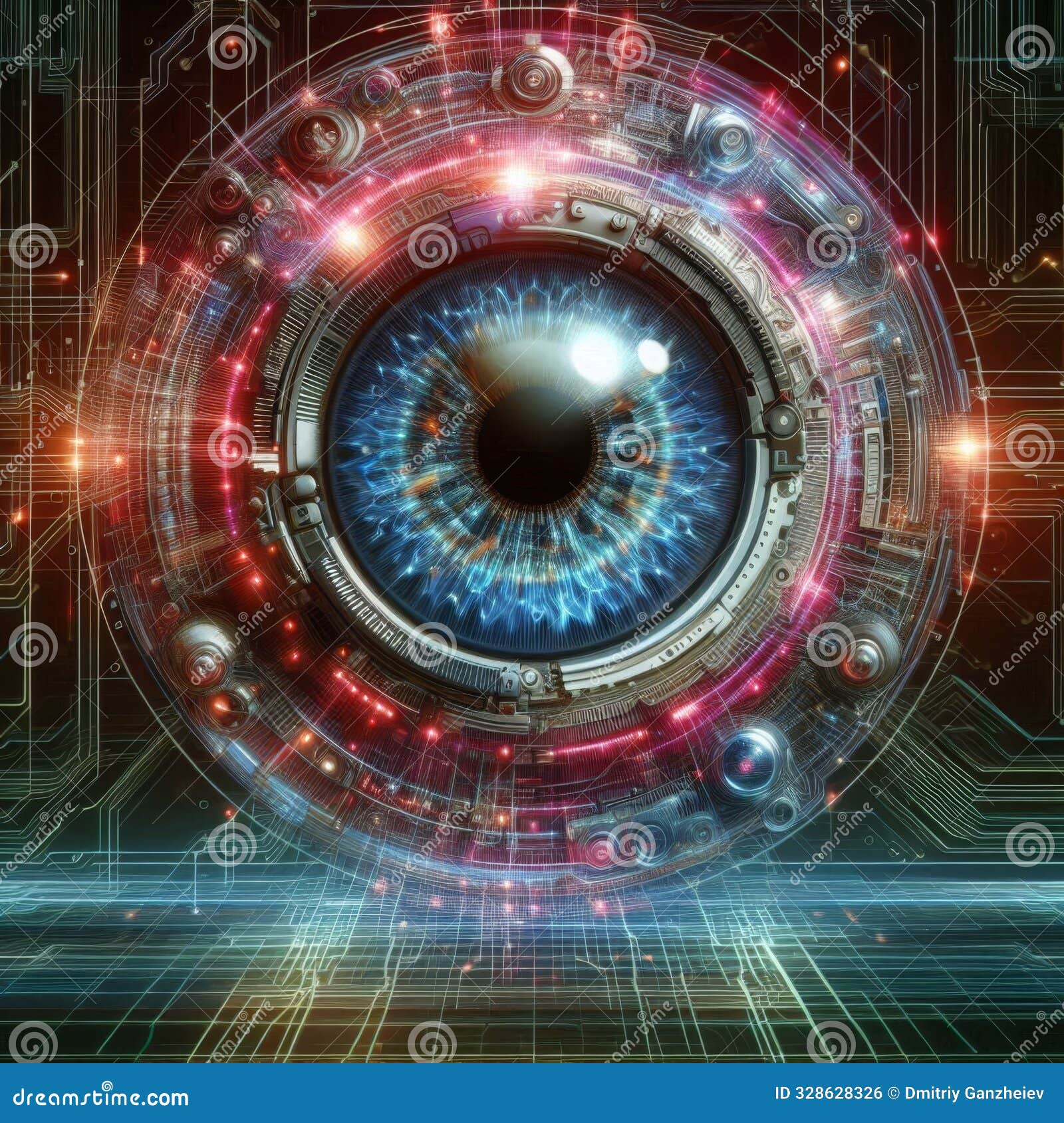 advanced mechanical gaze with neon highlights