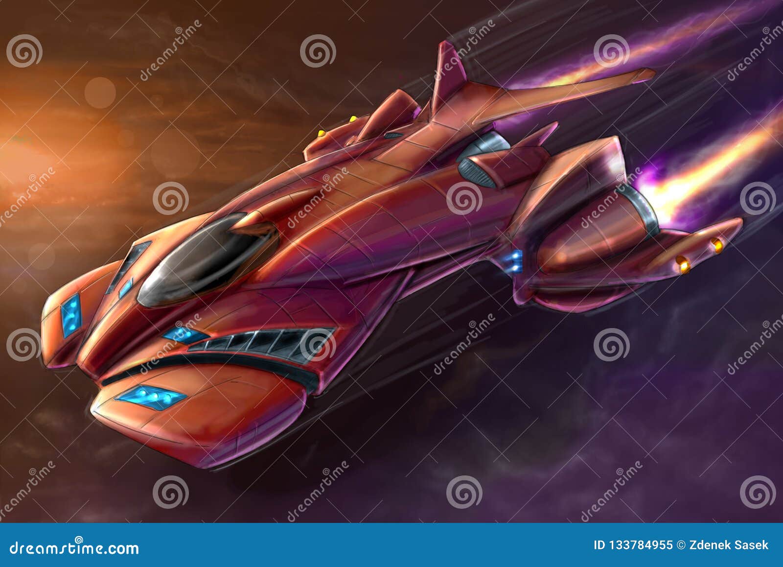 Concept Art Painting Of Futuristic Space Ship Or Aircraft