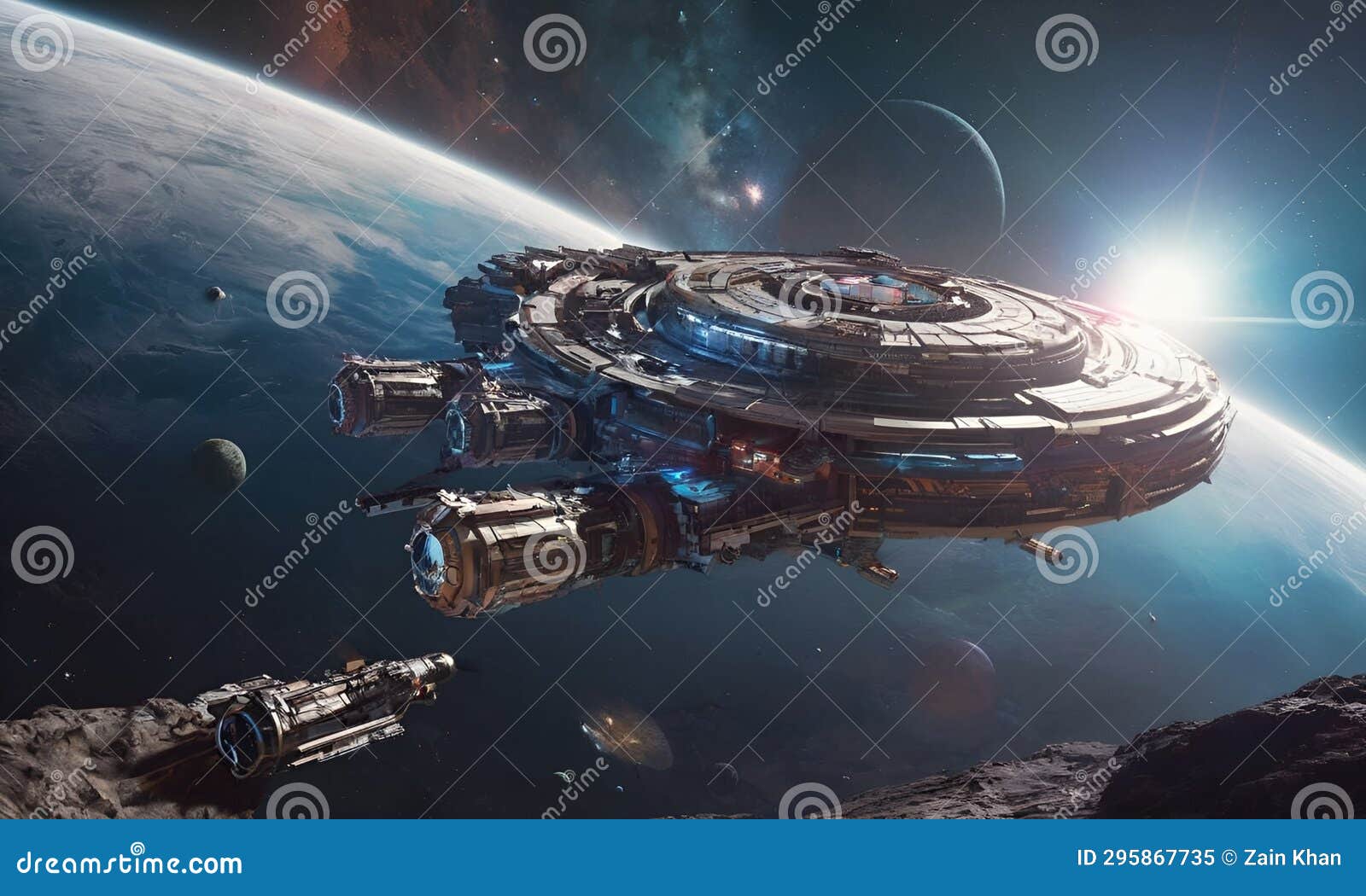 Concept Art Piece for a Spacethemed Video Game with Vibrant Space