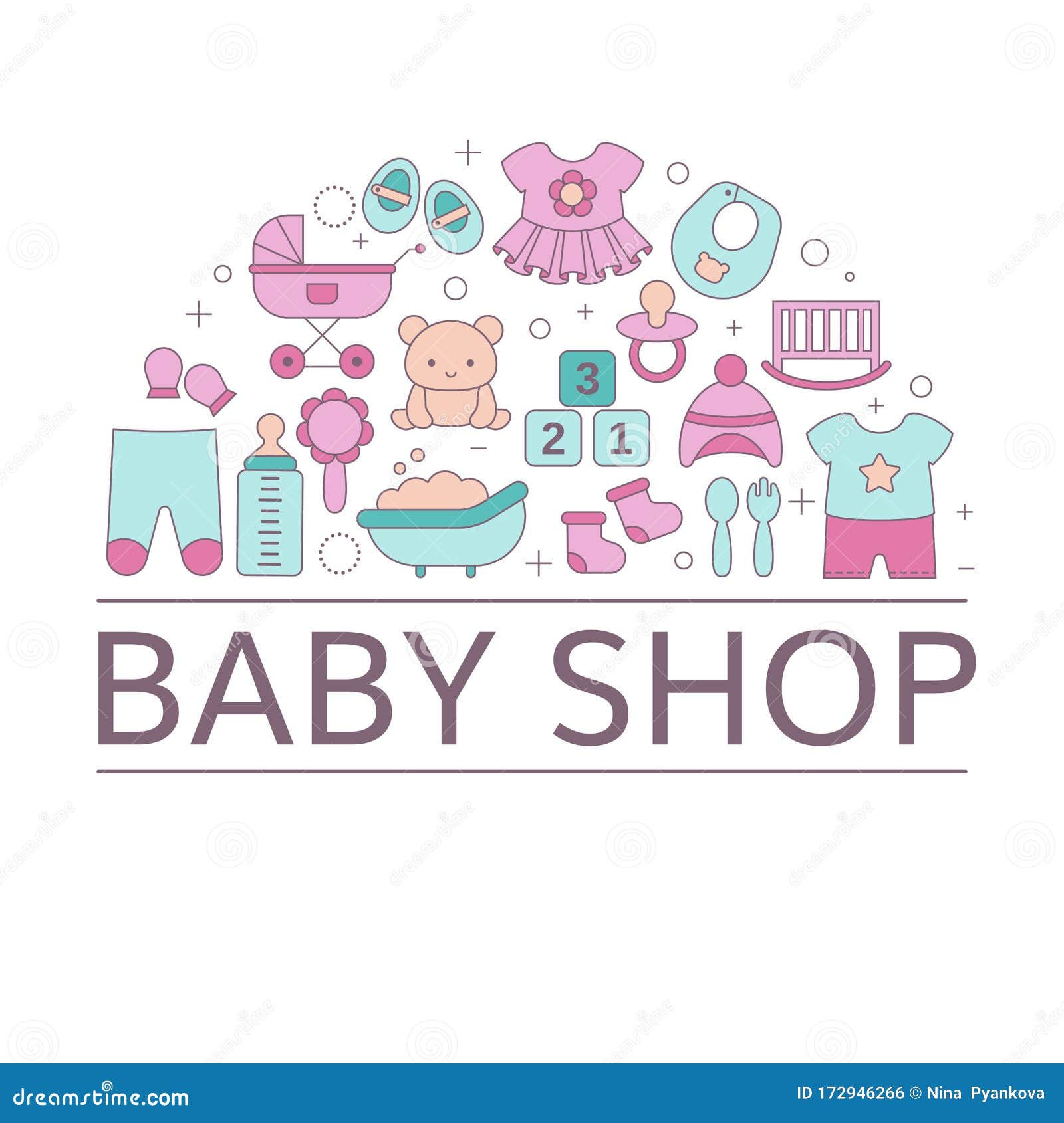 Concept of Baby Shop with Baby Item Icons Stock Vector - Illustration ...
