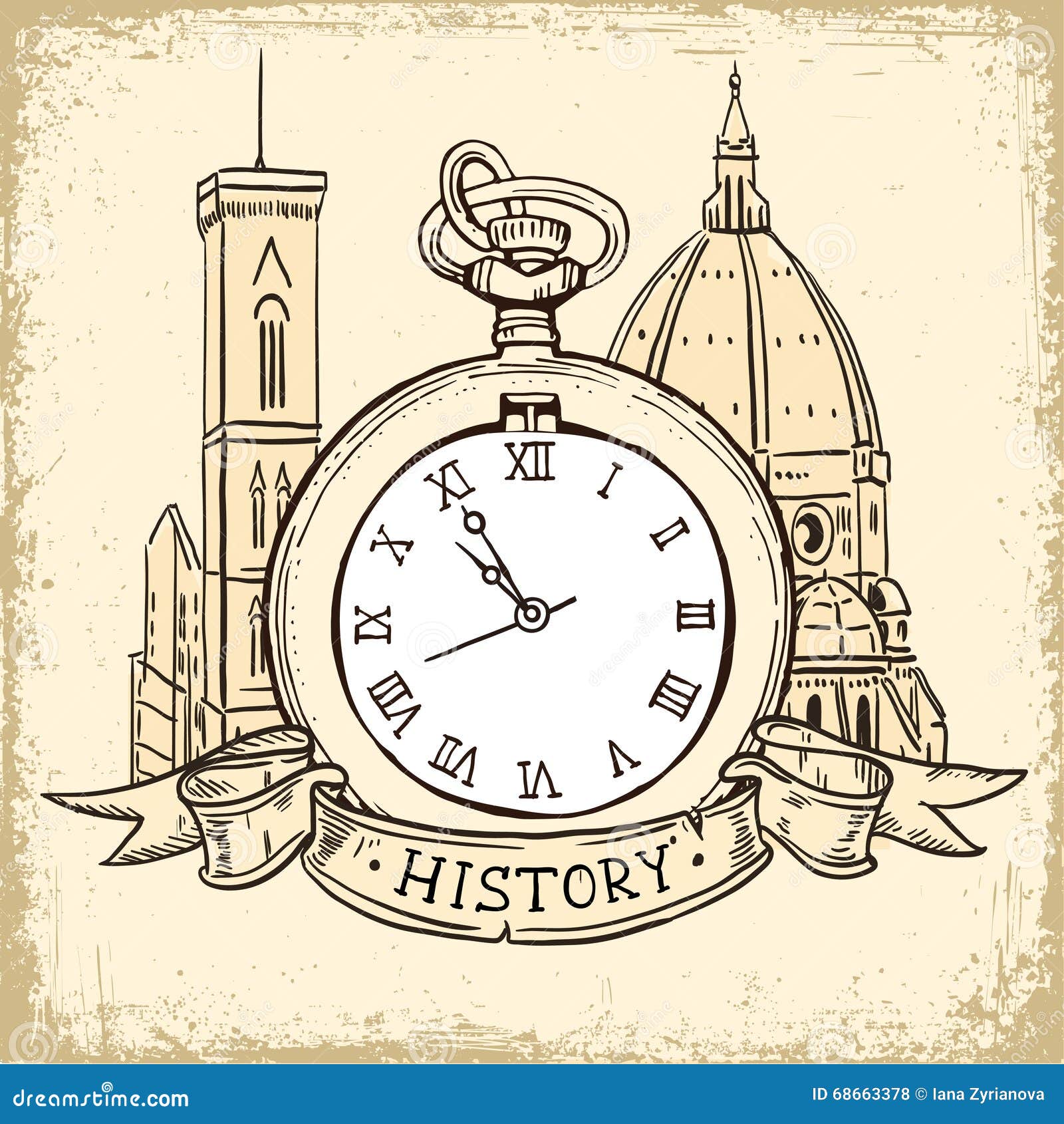 The Concept of Background about the History, Architecture Cathedral and  Pocket Watch in Vintage Style. Stock Vector - Illustration of business,  history: 68663378