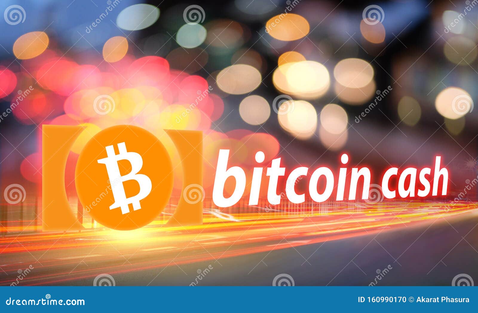 concept of bitcoin cash moving fast on the road, a cryptocurrency blockchain platform , digital money