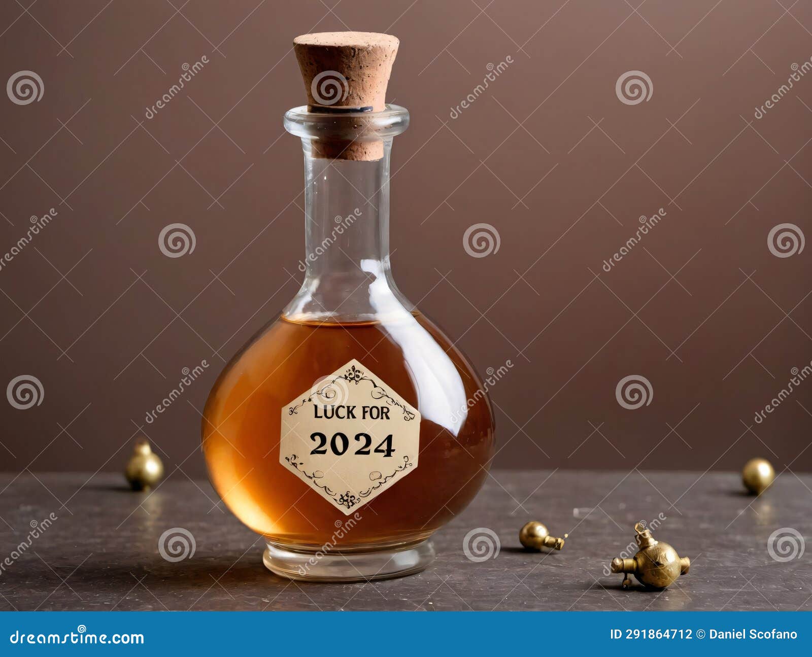 A Bottle of Liquor with a Cork Top. Generative AI Stock Illustration