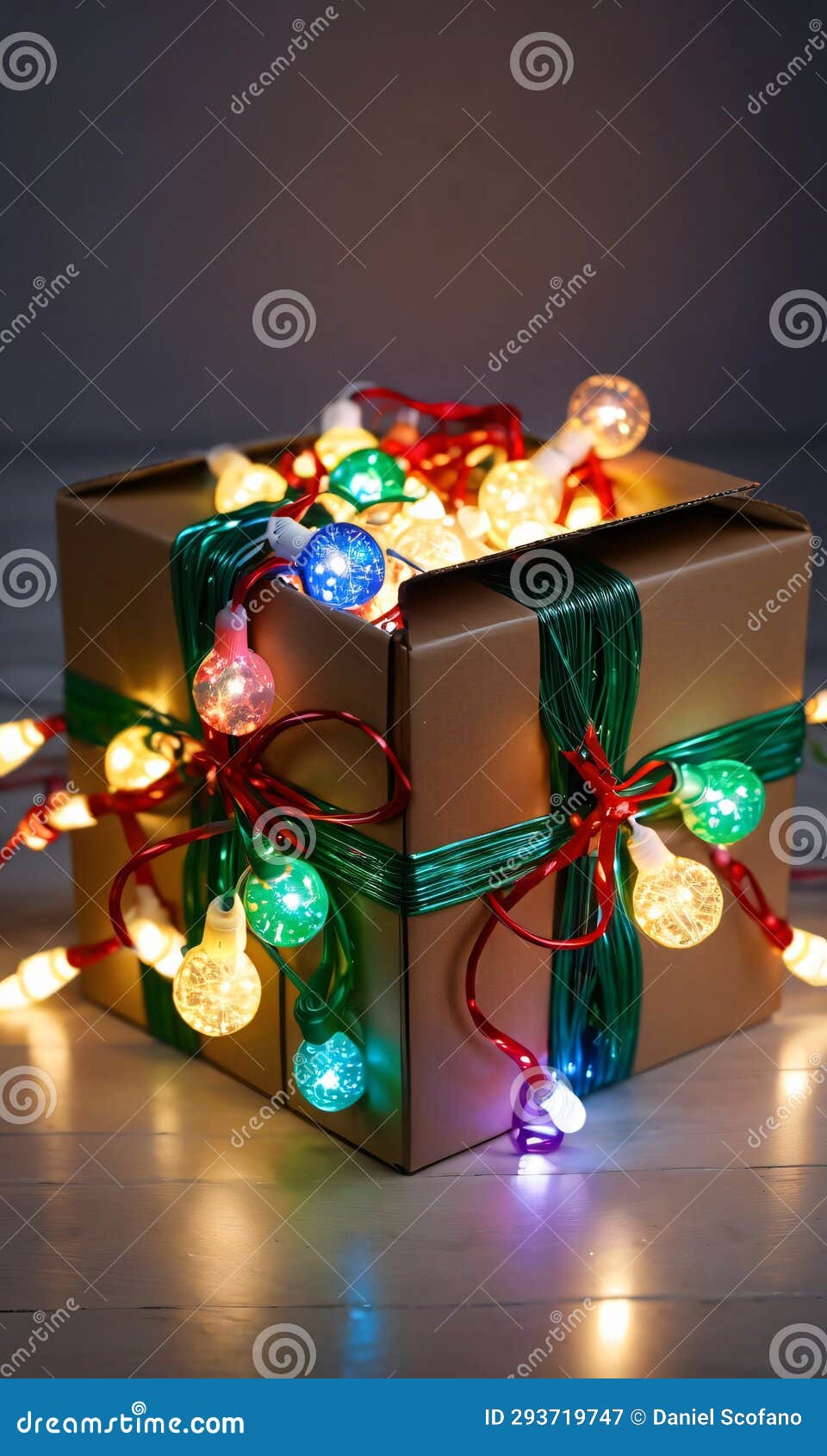 A Box with Christmas Lights on it. Generative AI Stock Illustration