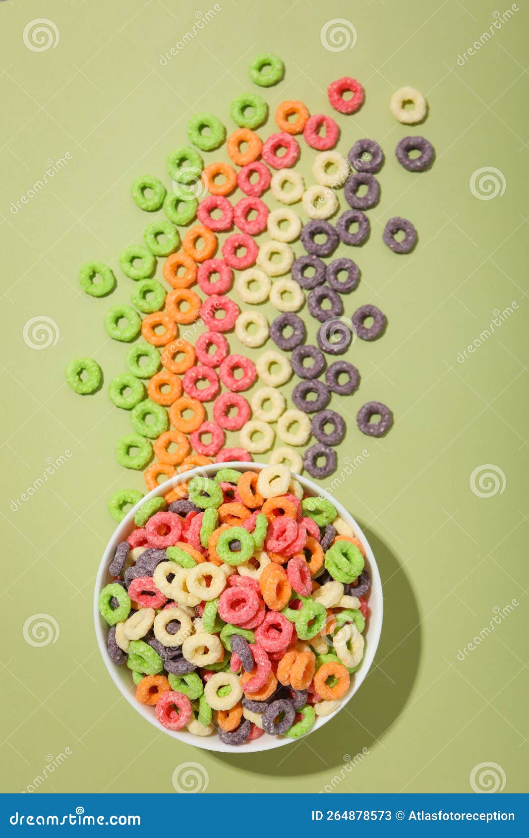 Concept of Breakfast Food, Colorful Corn Flakes, Top View Stock Image