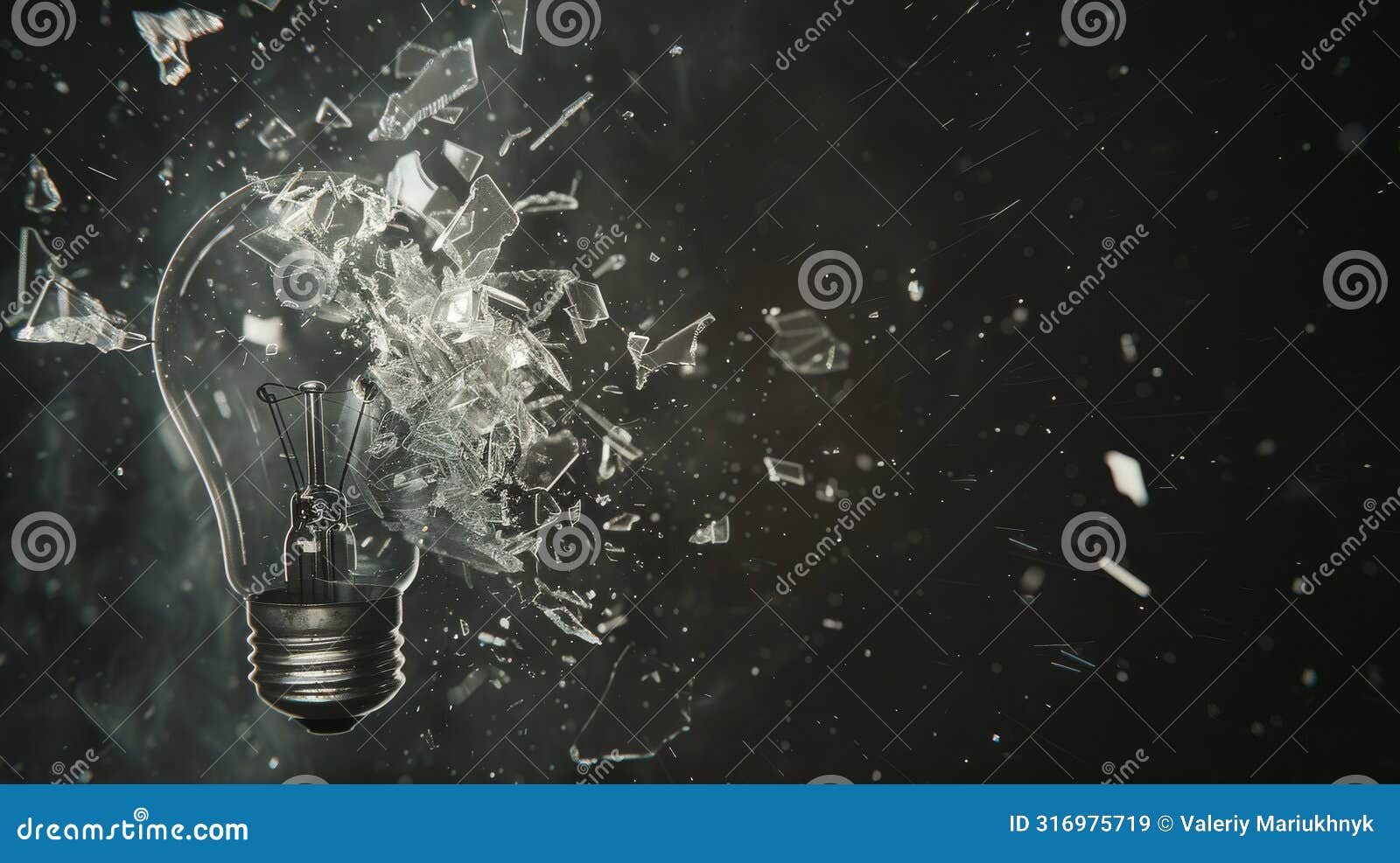 Concept of Broken Ideas with Exploding Glass Lightbulb in Darkness ...
