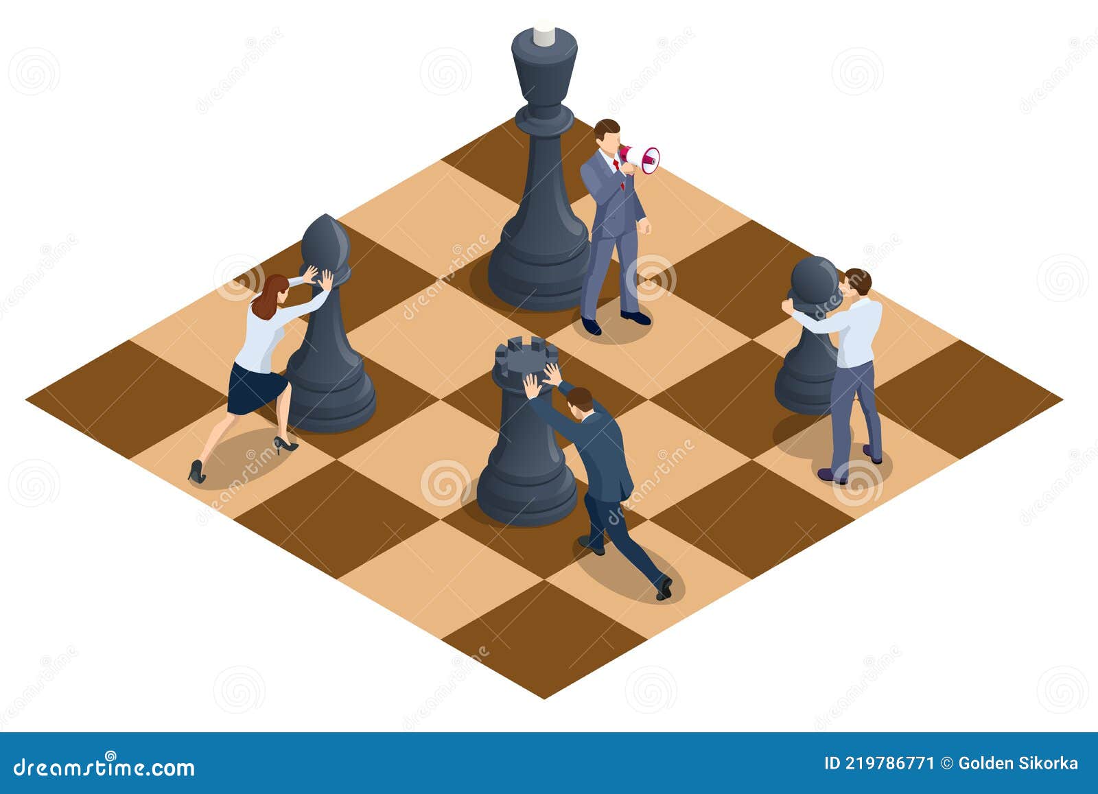 Concept Business Strategy. People Moving Chess Pieces on Chess Board ...