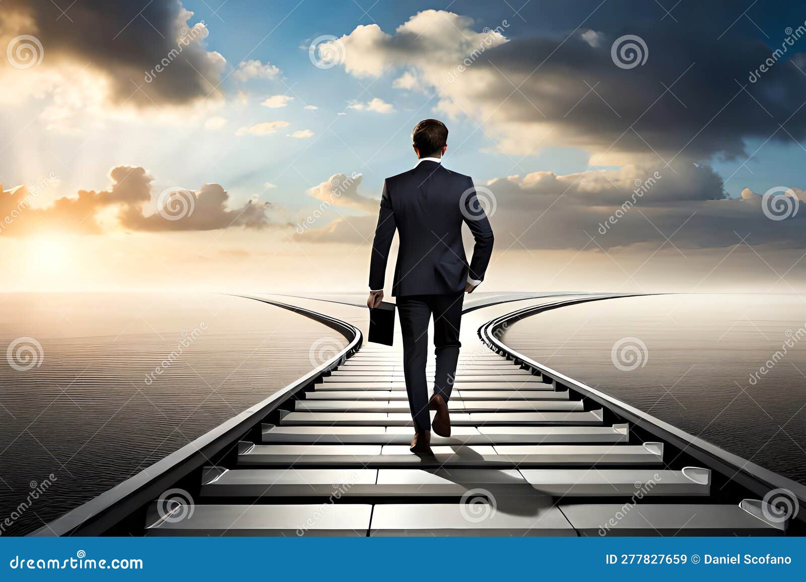 Businessman Step Up 2024 New Year To Success and Straight Forward