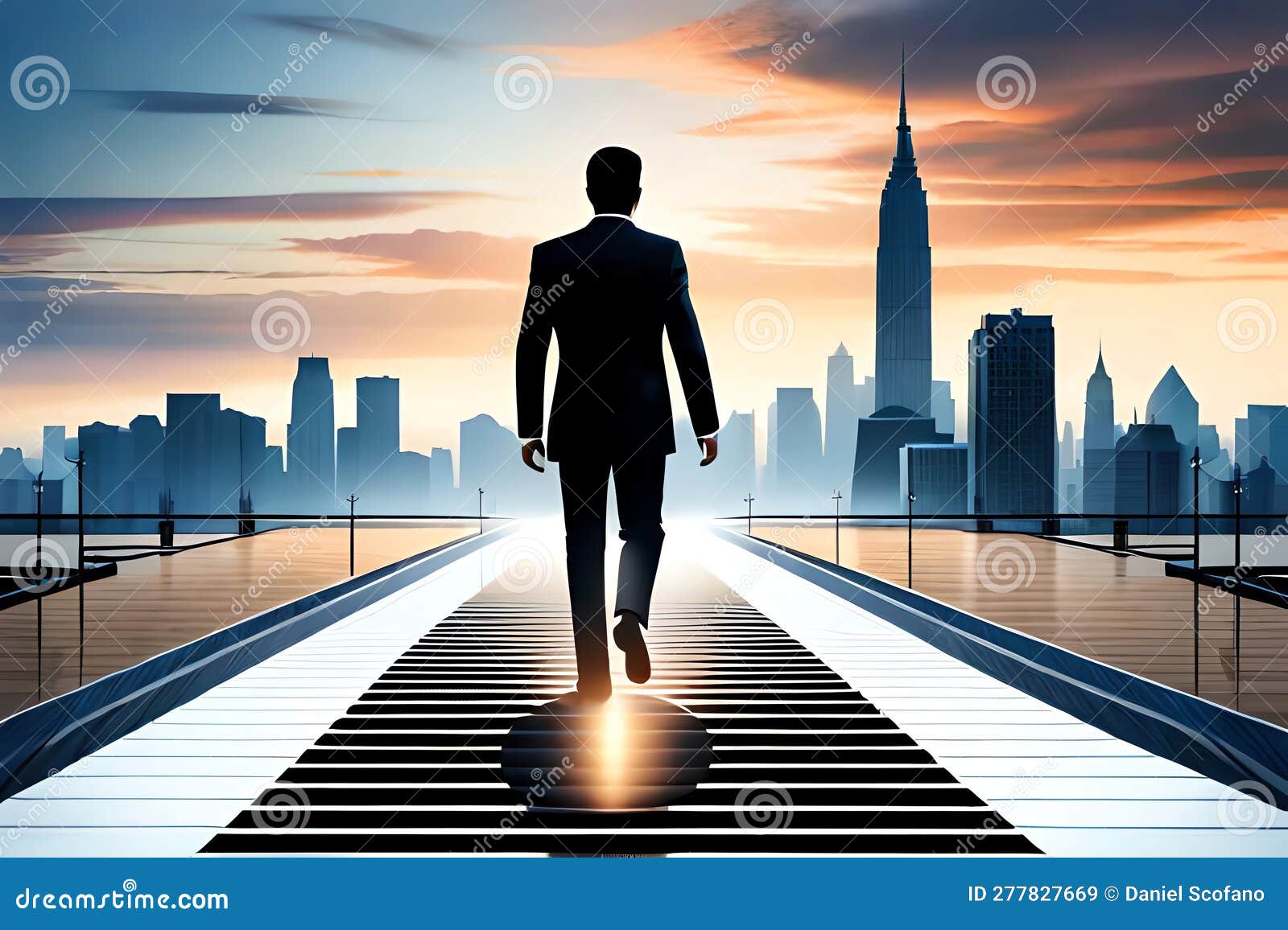 Businessman Step Up 2024 New Year To Success and Straight Forward