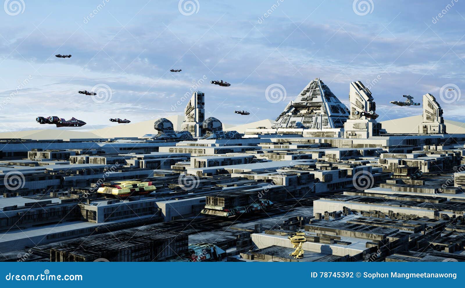 concept cairo egypt scifi cityscape transport airship from the future
