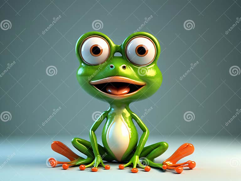 A Cartoon Frog with Big Eyes and Big Eyes. Generative AI Stock