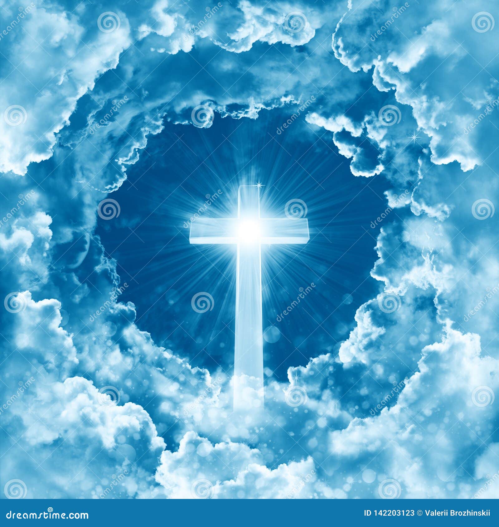 Concept Of Christian Religion Shining Cross On The Background Of