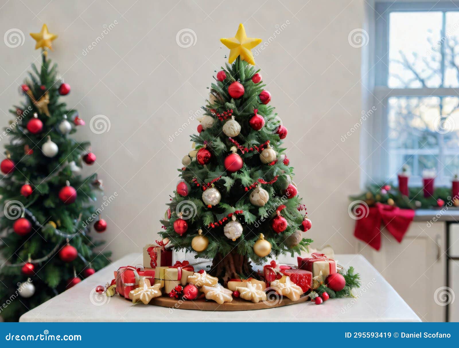 A Christmas Tree with Edible Decorations, in a Kitchen Setting