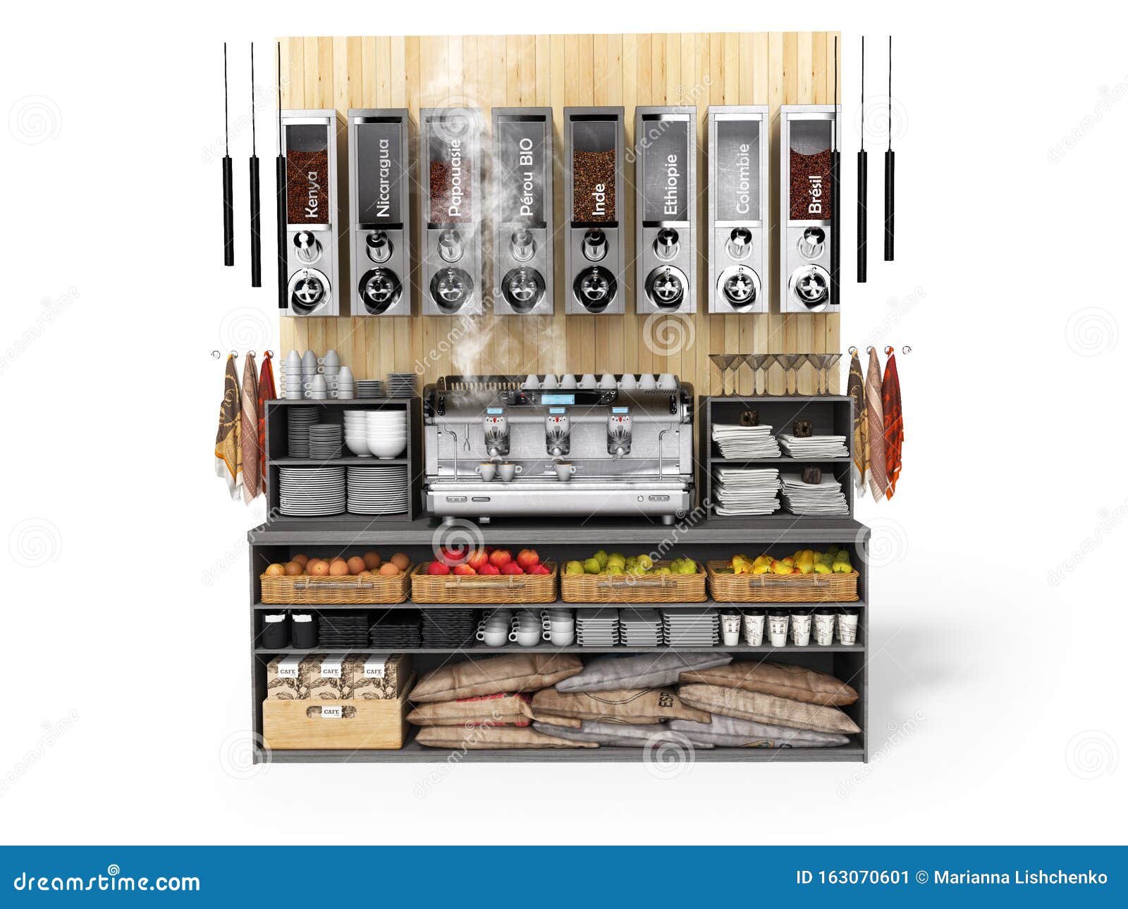 Concept Coffee Shop Equipment With Professional Coffee Machine 3d Rendering On White Background With Shadow Stock Illustration Illustration Of Automatic Milk 163070601