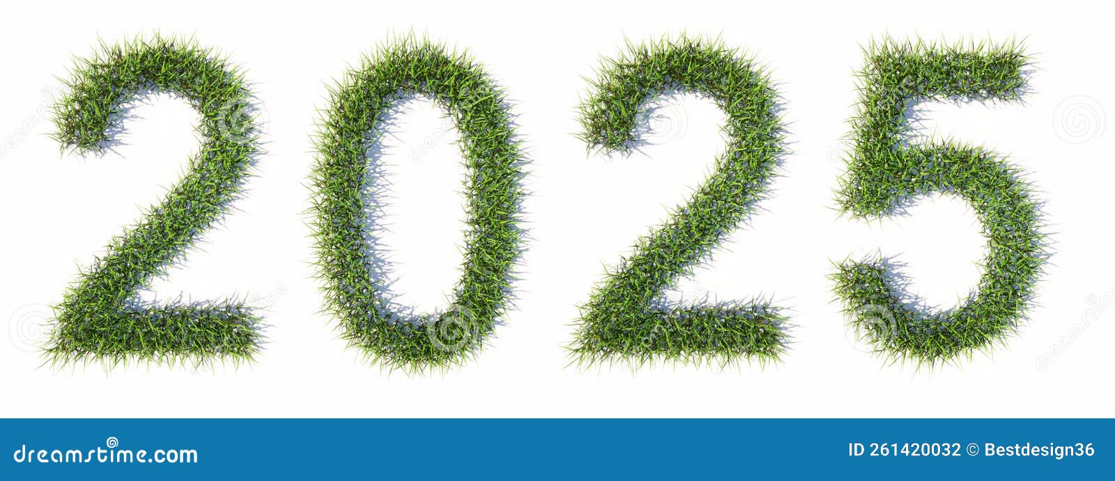 Green Summer Lawn Grass Formingg the 2025 Text Isolated on White