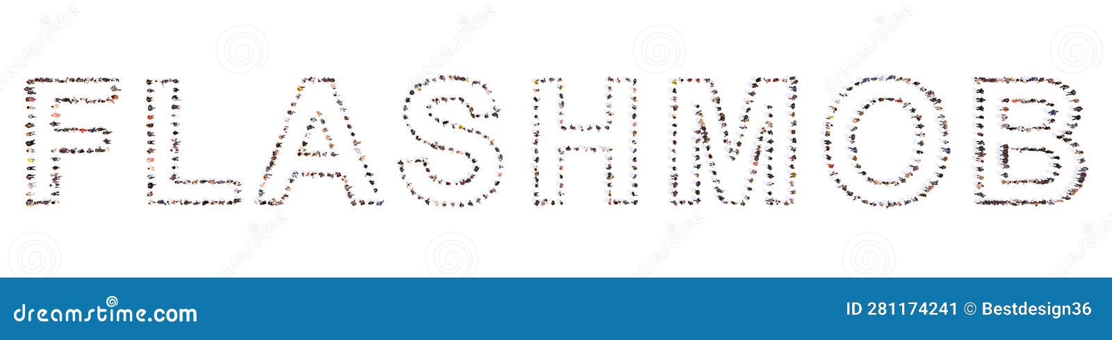 large community of people forming flashmob word. 3d  metaphor to massive and spontaneous people