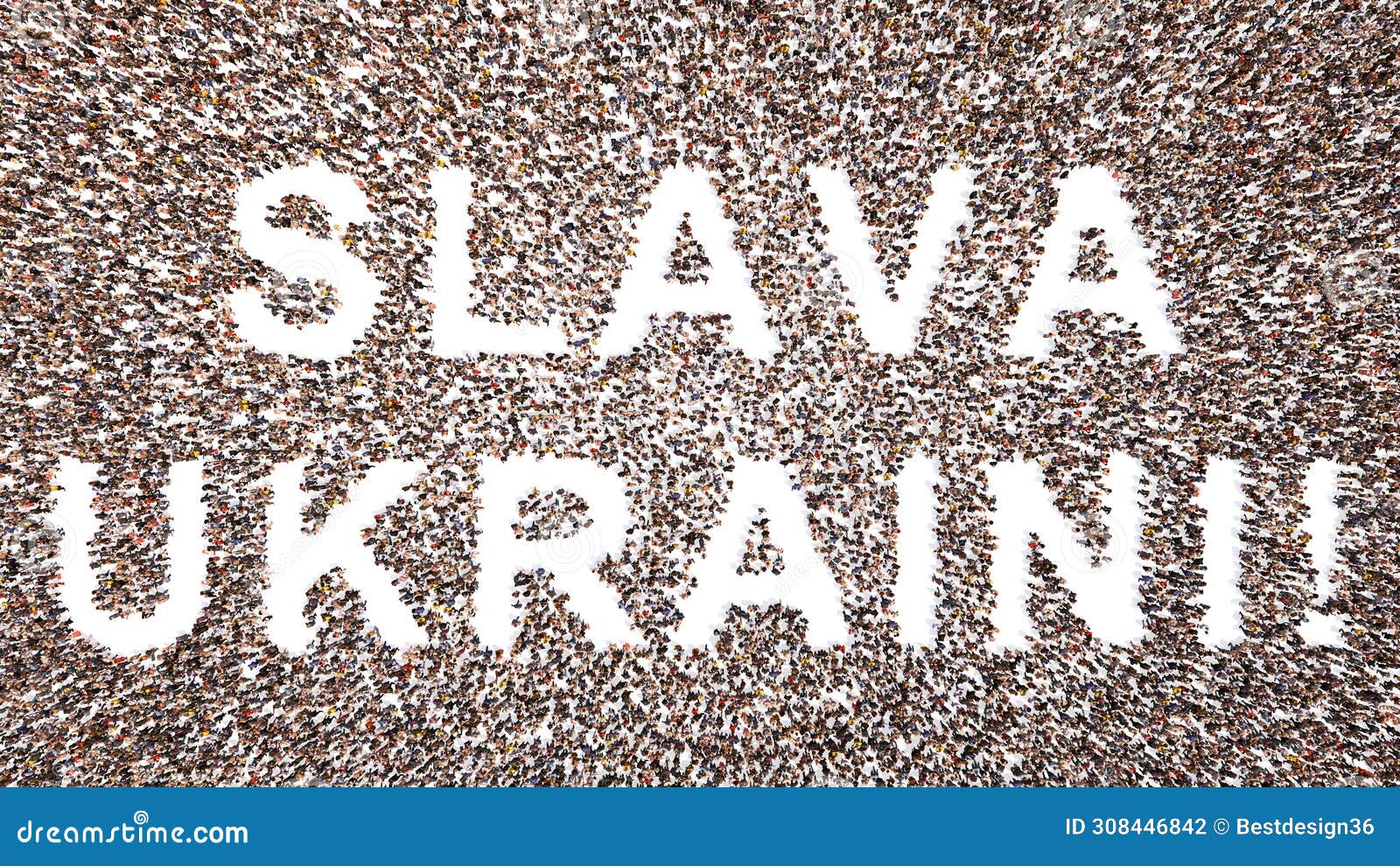 conceptual large community of people forming slava ukraini message. 3d  metaphor for patriotism
