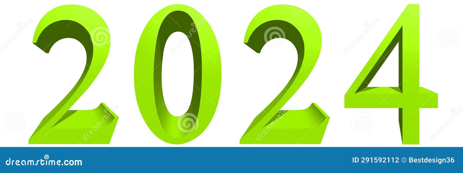 conceptual 2024 year made of green font  on white background.
