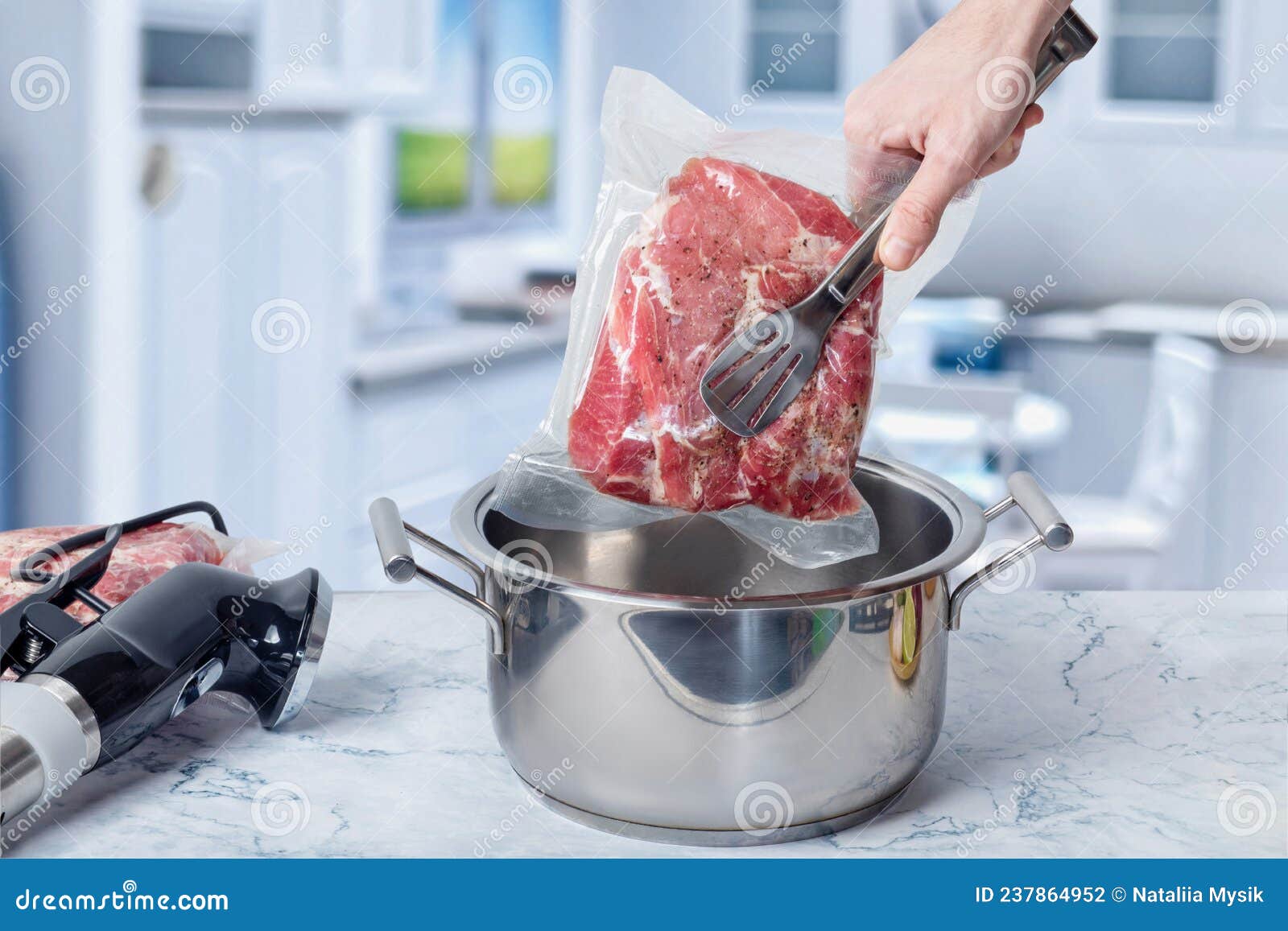 concept of cooking meat in a vacuum using sous-vide technology
