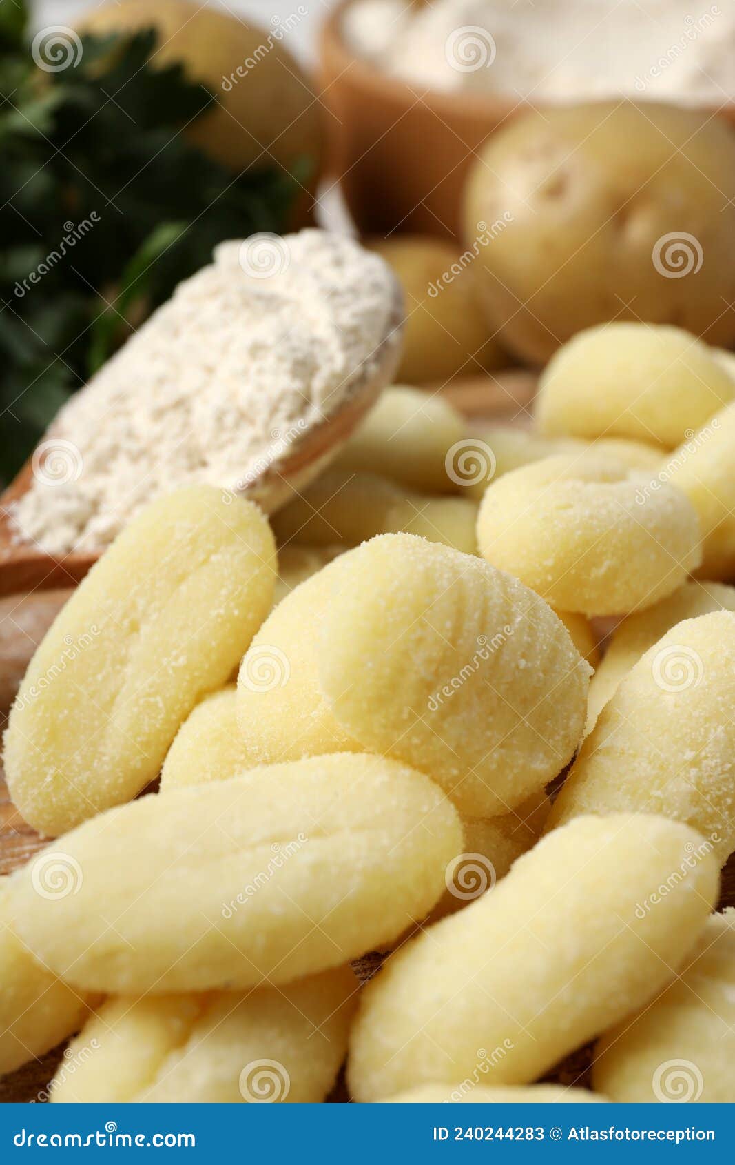 Concept of Cooking with Raw Potato Gnocchi Close Up Stock Image 