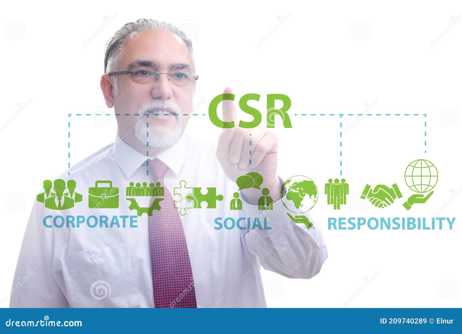 concept of csr - corporate social responsibility with businessma