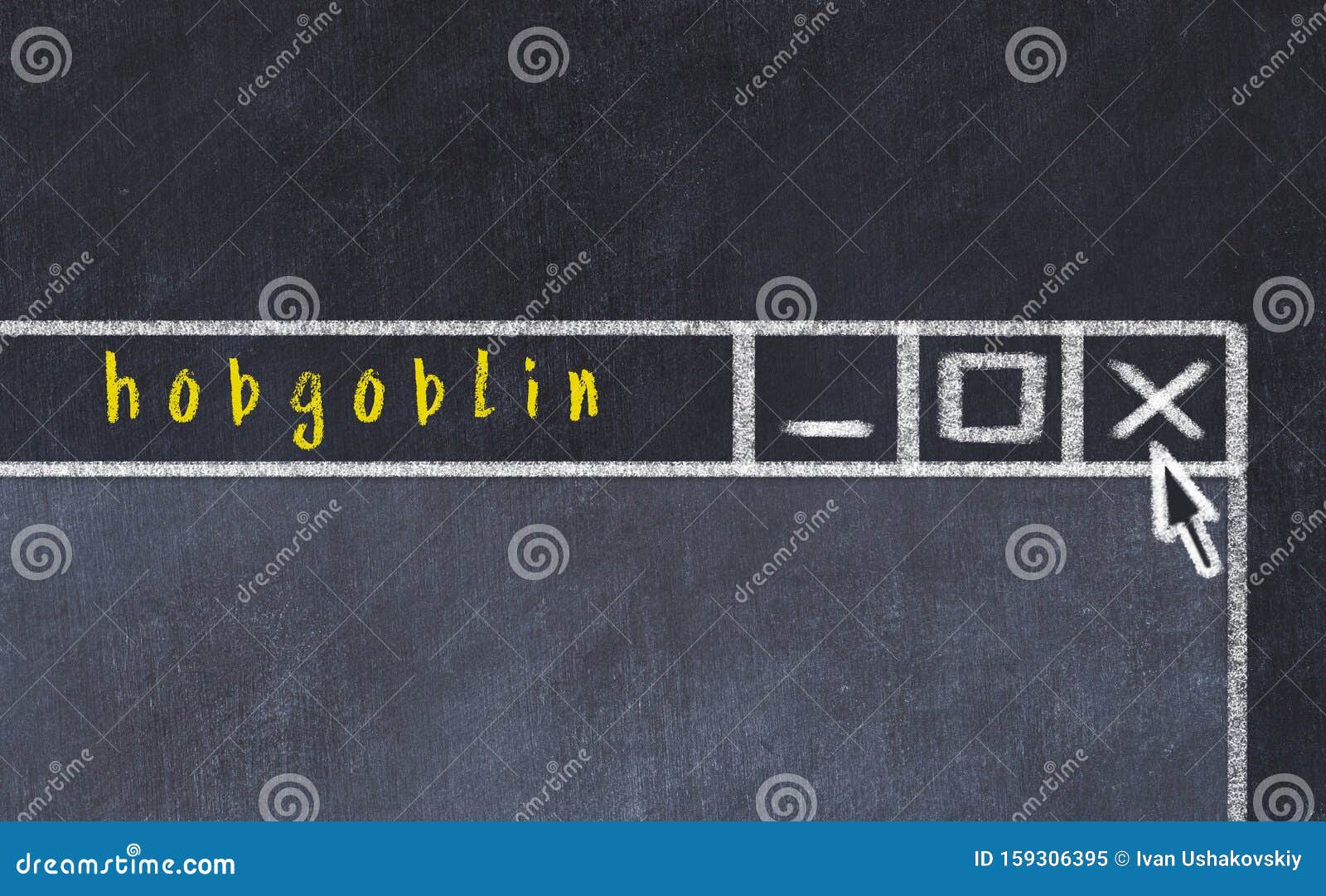 concept of dealing with problem. chalk drawing of closing program window with caption hobgoblin