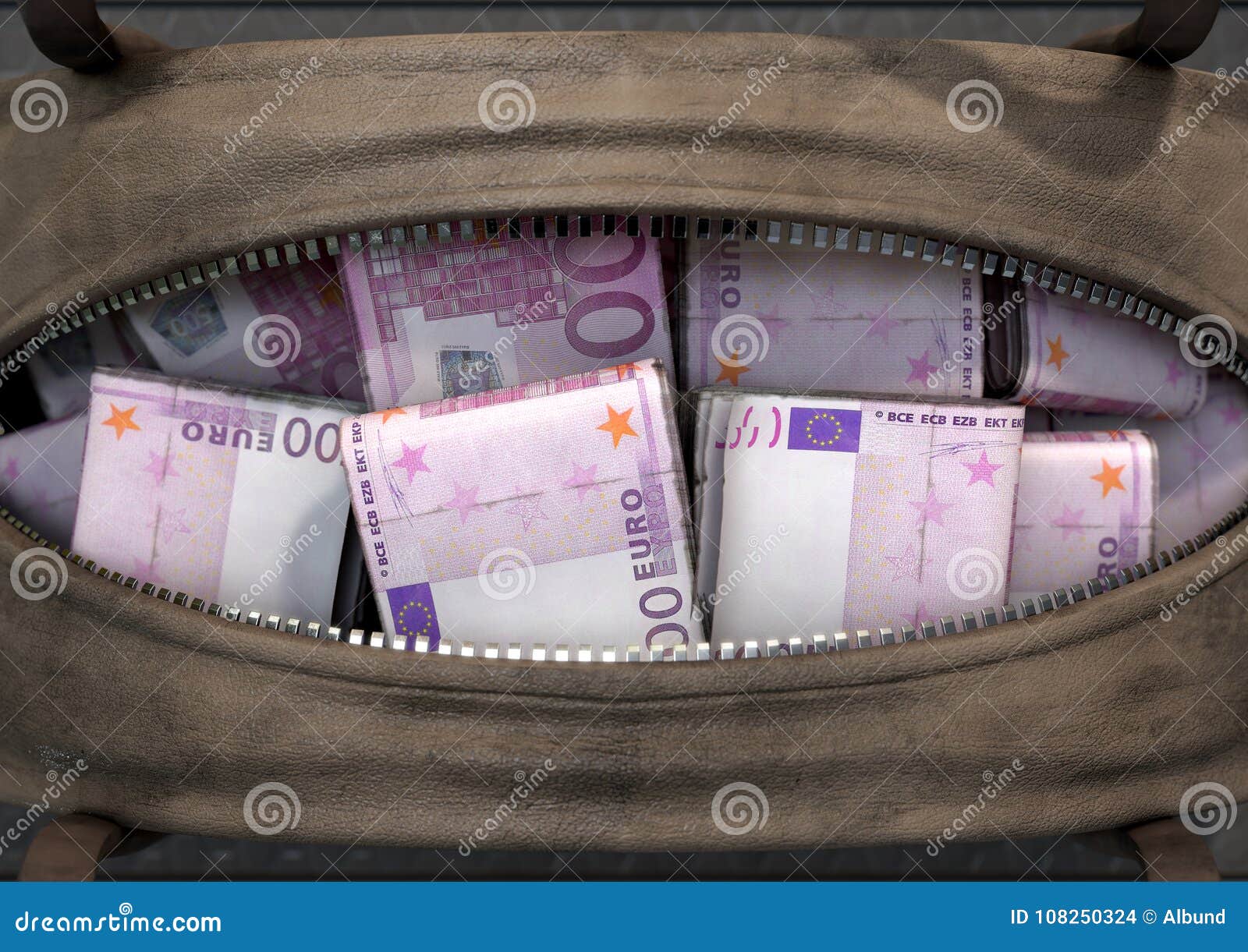 illicit cash in a brown duffel bag