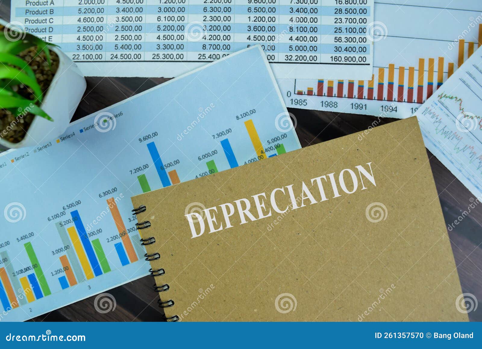 Concept of Depreciation Write on a Book Isolated on Wooden Table Stock