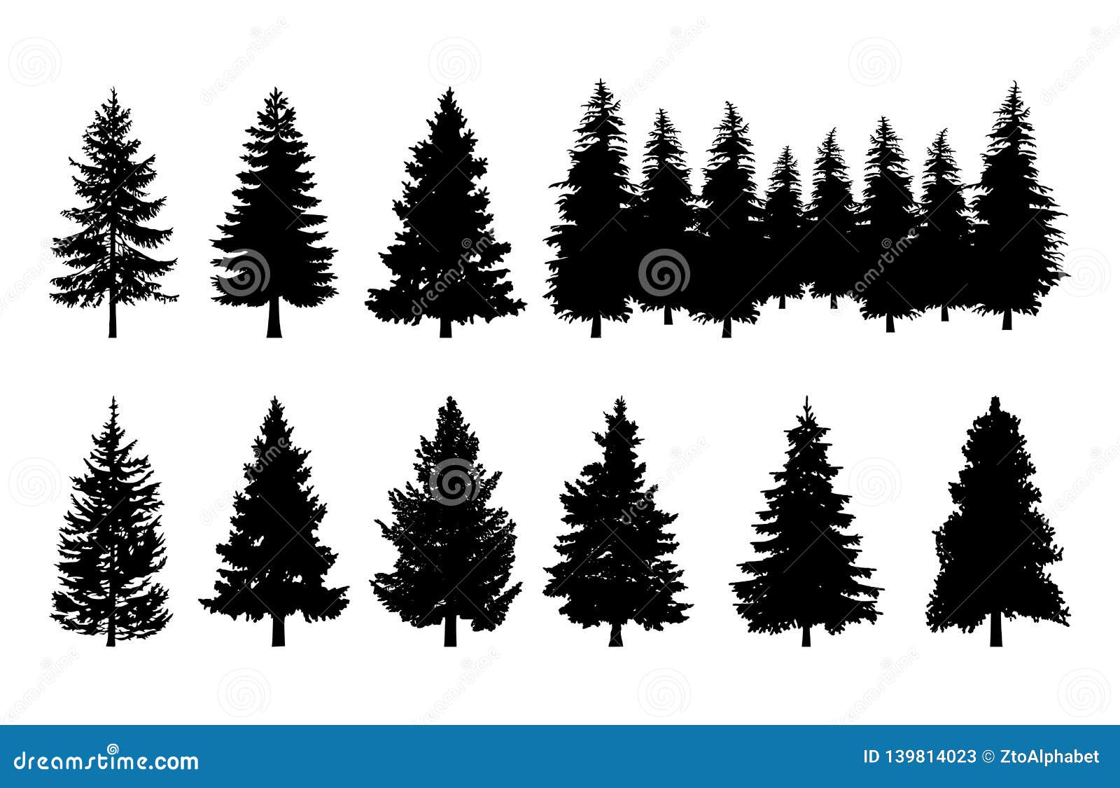 trees pine silhouette collections set