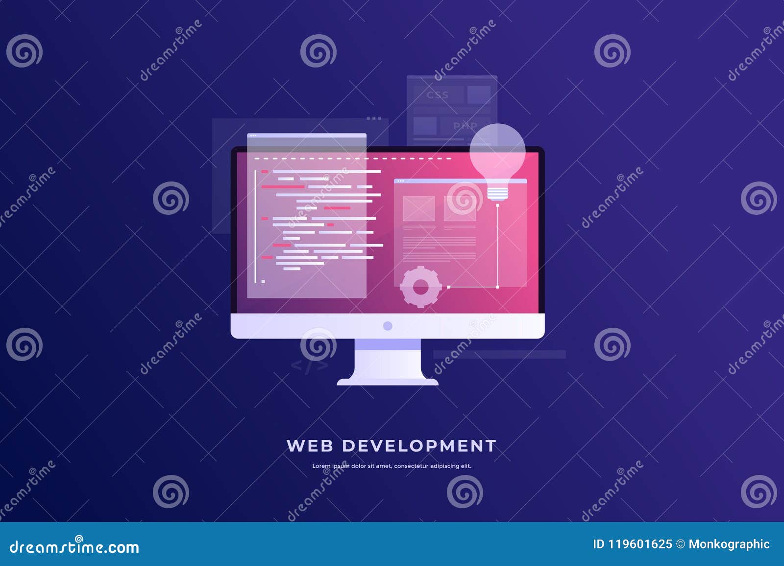 Concept of Development and Software. Monitor with Program Code on ...