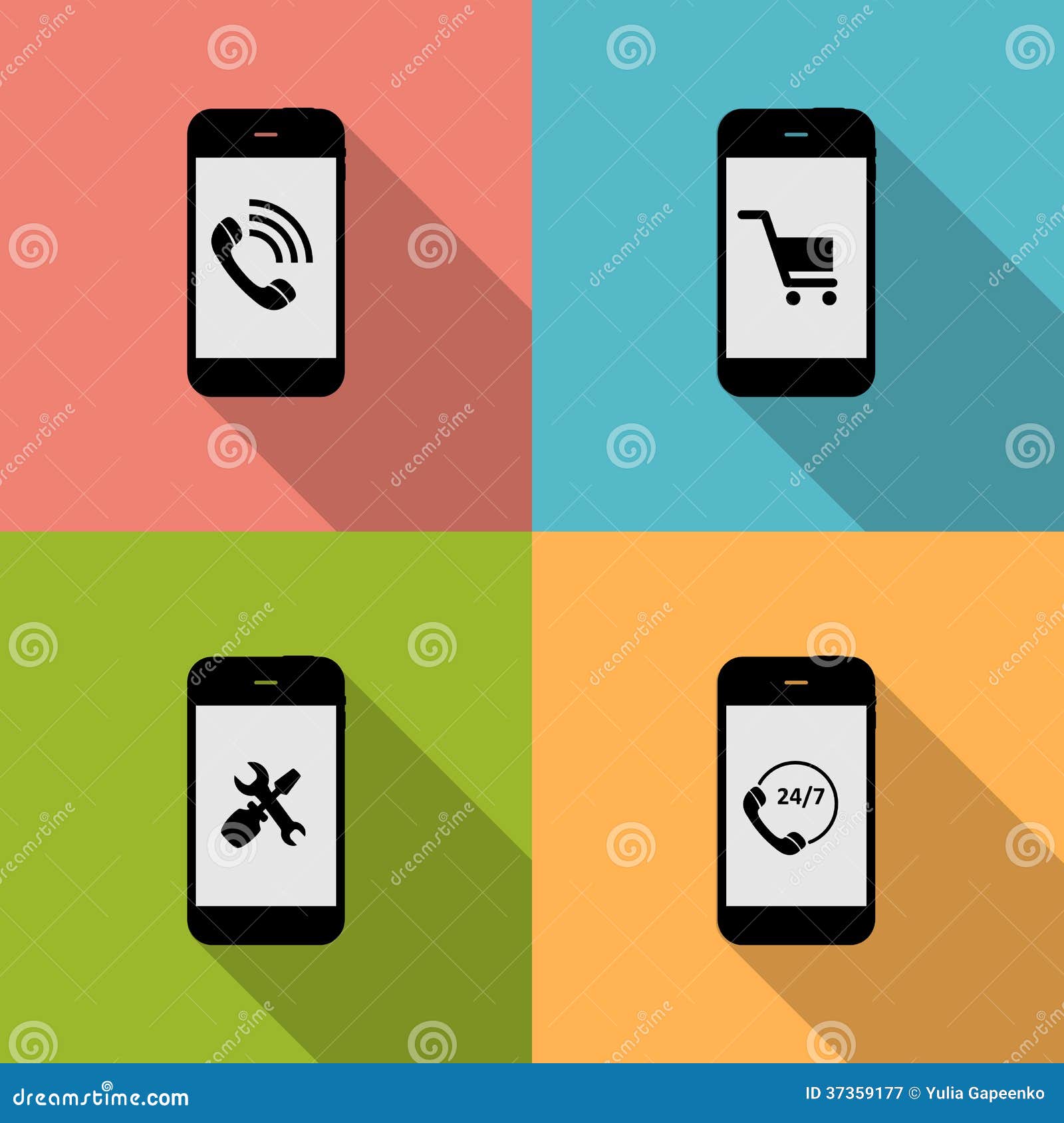 concept on different mobile phote icons. 