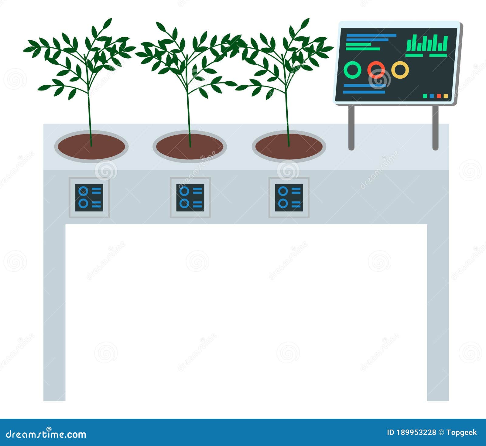 concept of digital table for growing plants, grow box, control with computer, modern technology