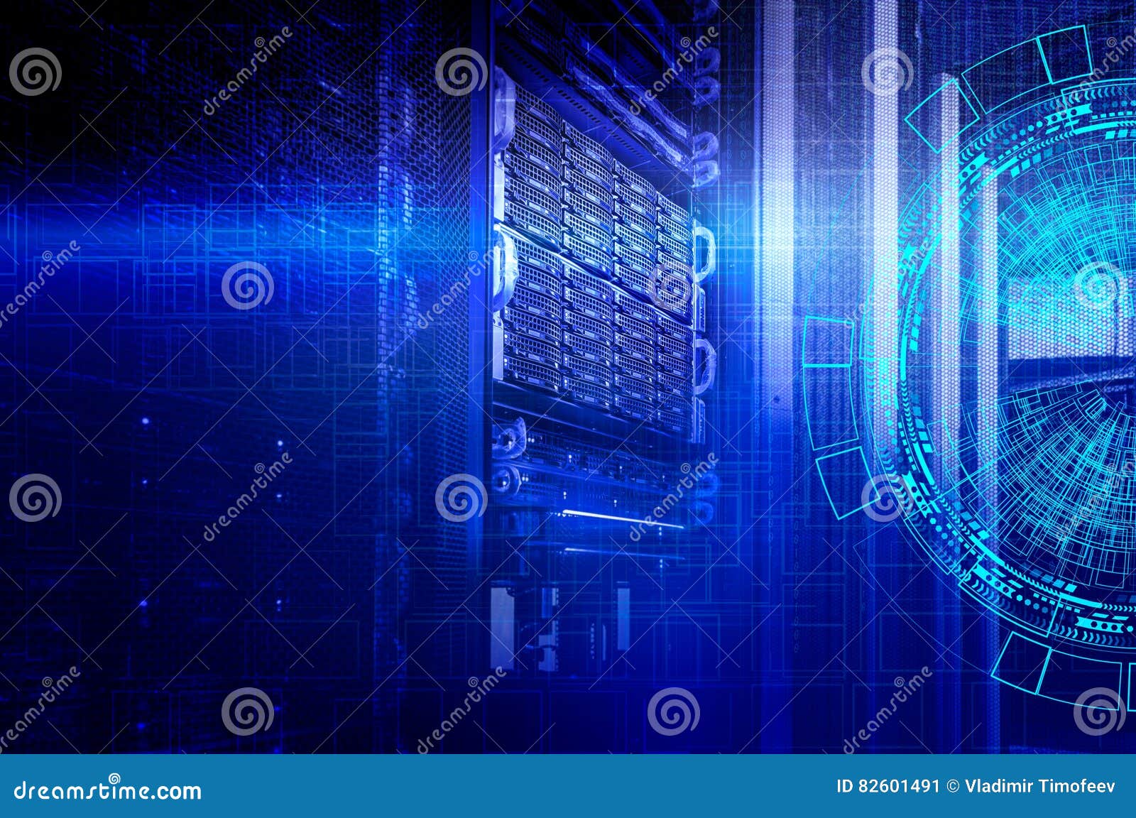 concept of disk storage data center. information technology and database on technological background