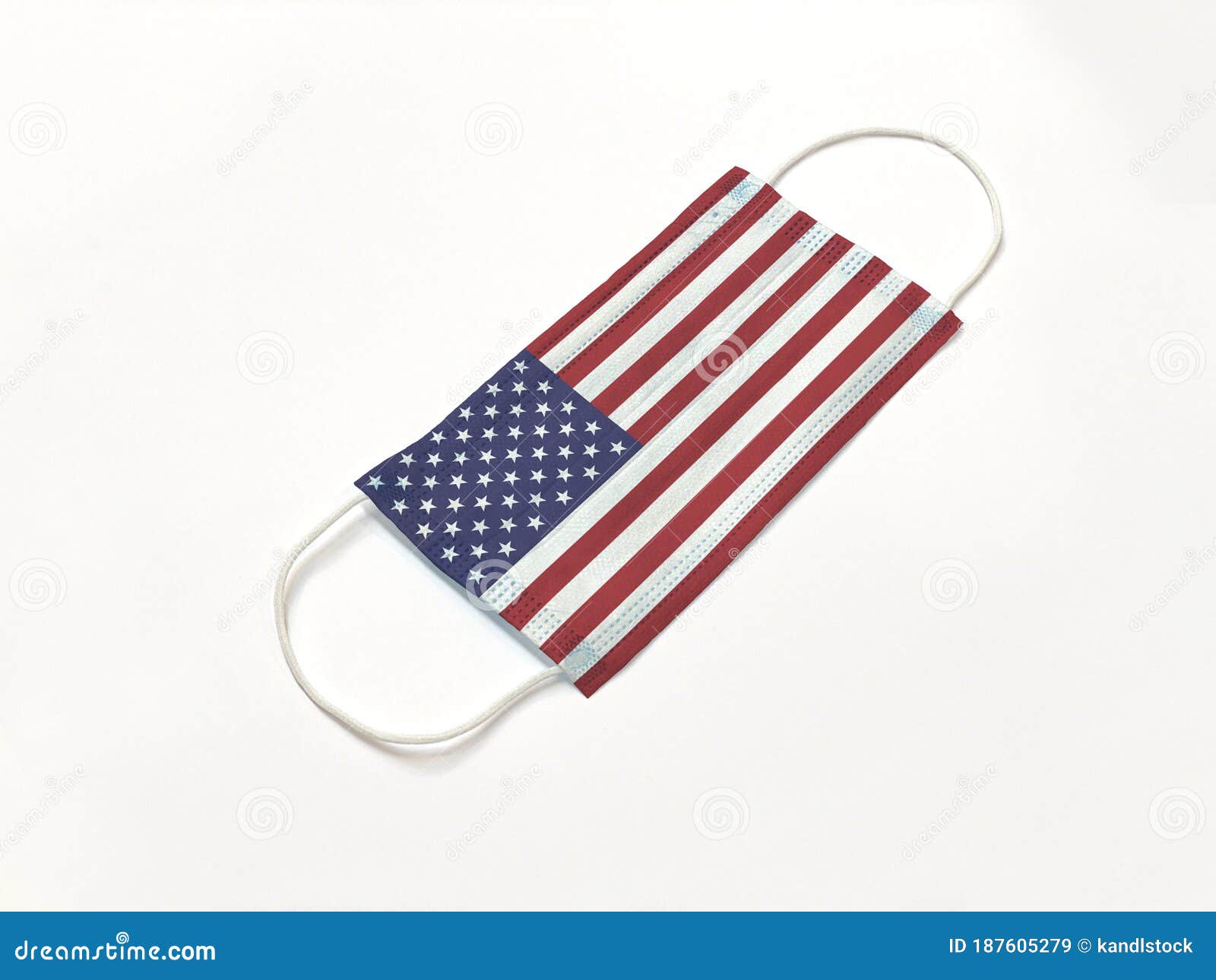 concept. disposable medical surgical face mask with usa united states of amercia country flag superimposed on it, on white backgro
