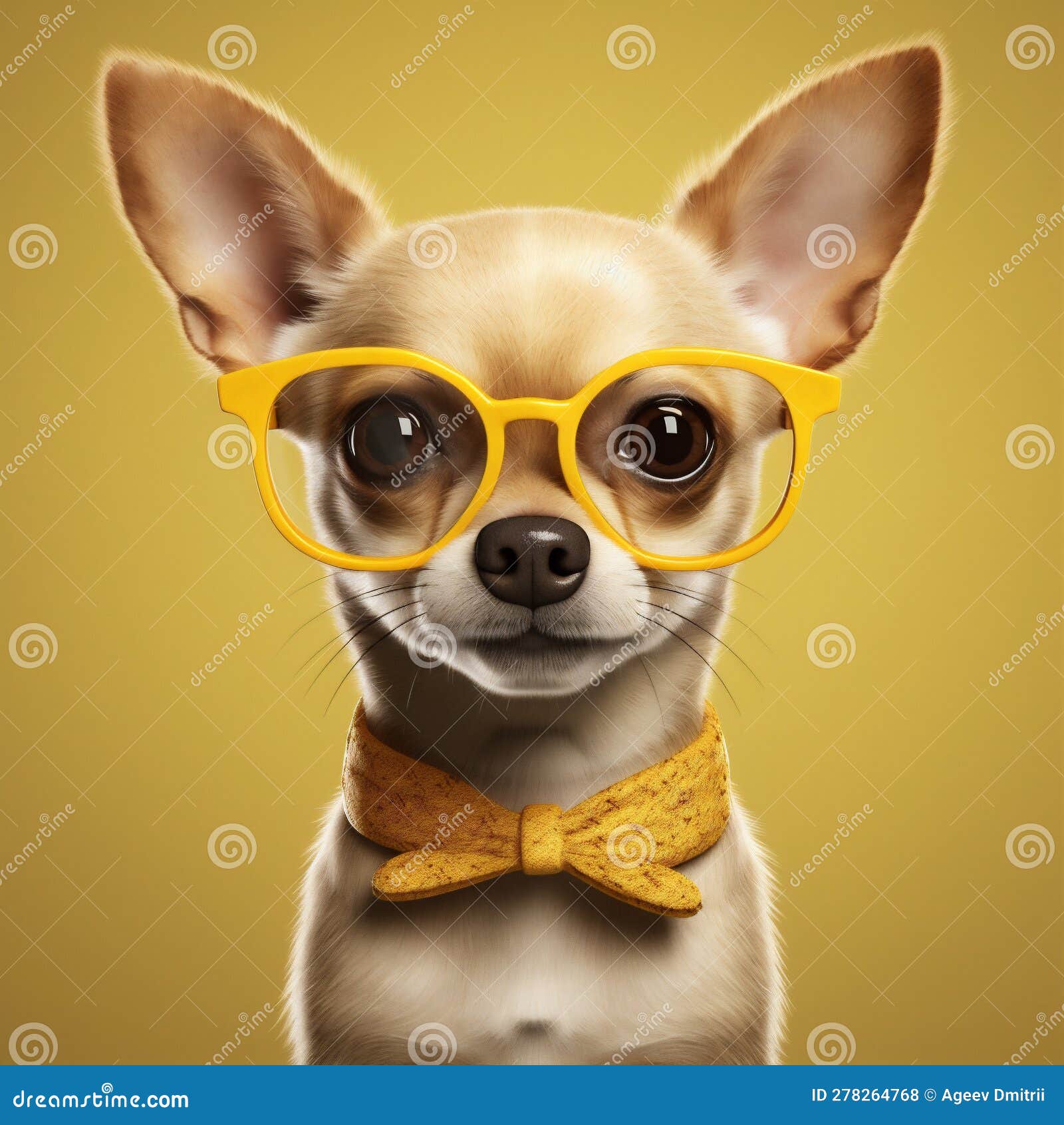 dog pet puppy wear background yellow animal chihuahua glasses portrait cute. generative ai.