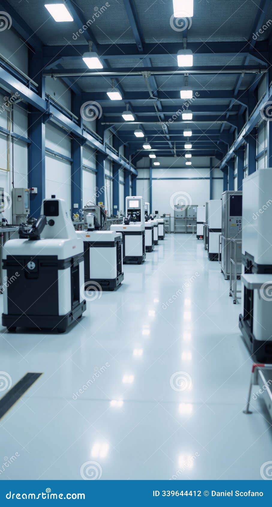3dstyled smart factory showcasing blue and white theme with data visualization of automation agvs warehouse equipment factory
