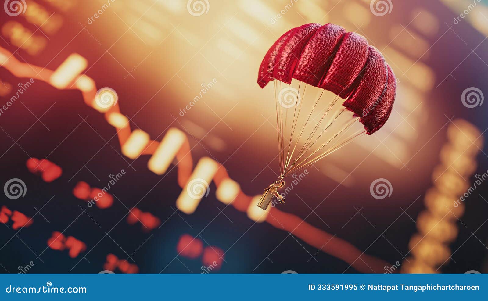 the concept of falling interest rates illustrated by a parachute failing to open, izing potential financial instability,