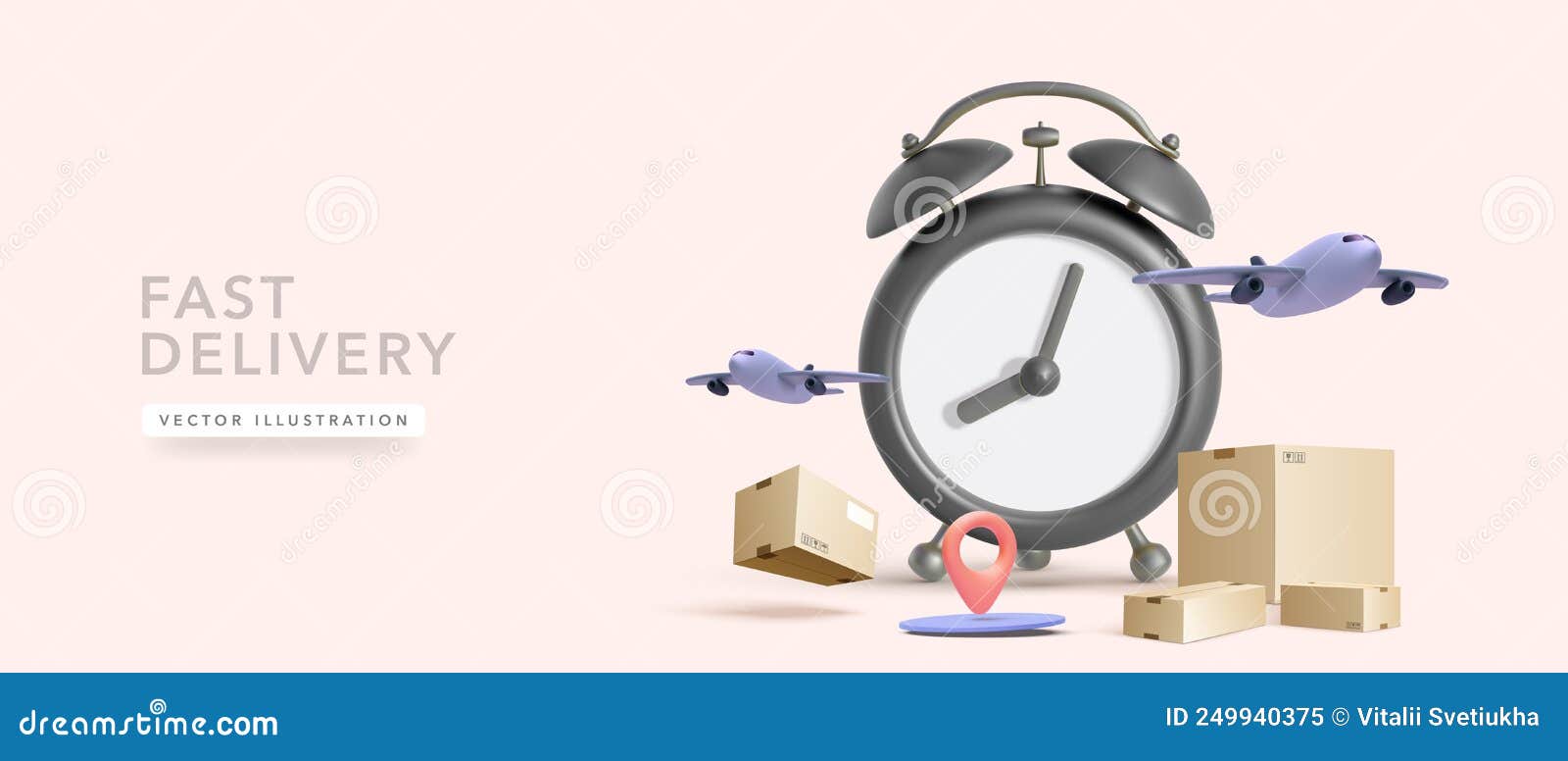 Concept Fast Delivery Service with Alarm Clock, Parcel, Pointer