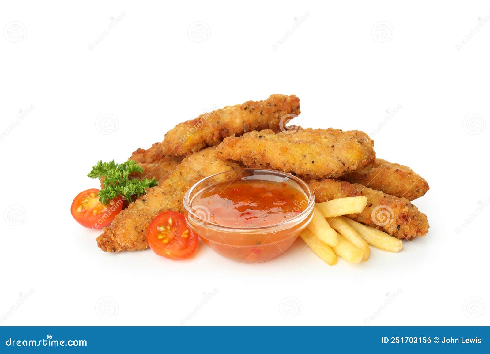 Concept of Fast Food with Chicken Strips Isolated on White Background
