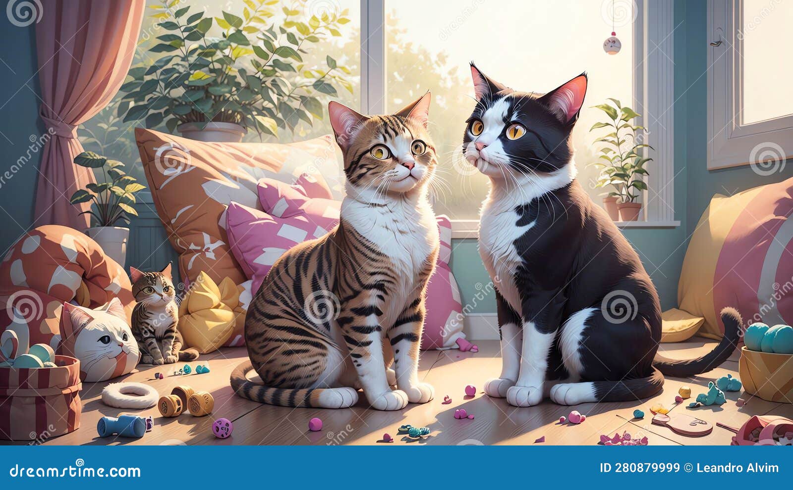 Feline Fun With Catnip.AI Generated Stock Image