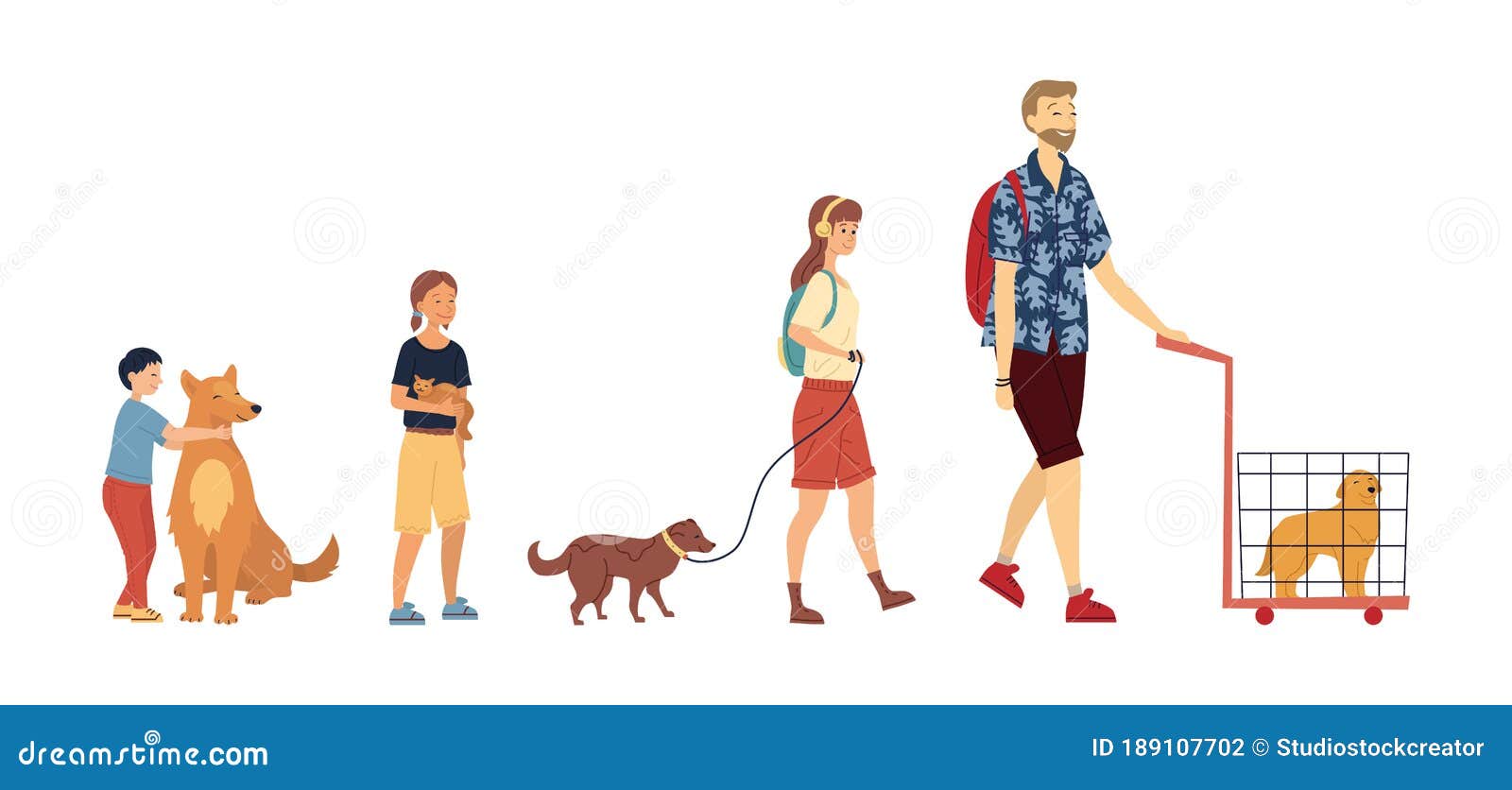 Concept of Friendship between Animals and People. Group of People with  Children with Their Domestic Animals Stock Vector - Illustration of love,  health: 189107702
