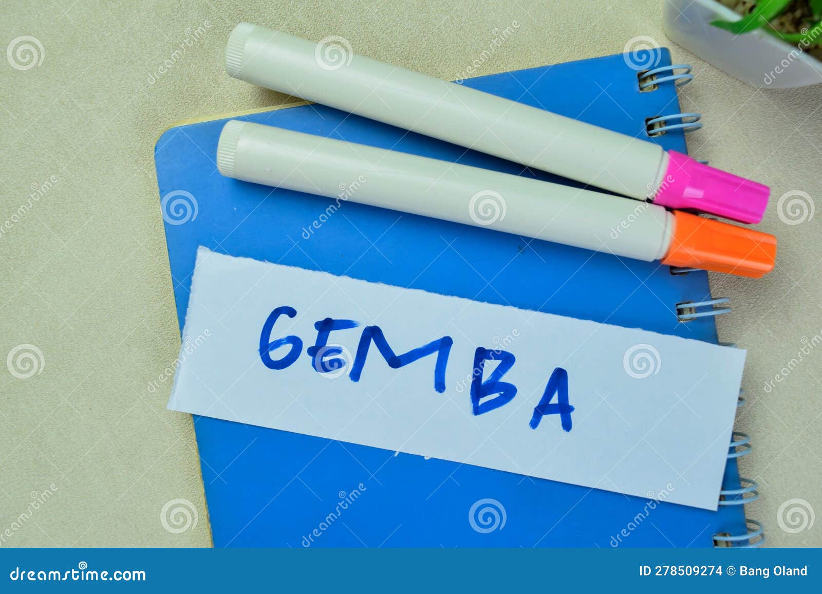 concept of gemba write on sticky notes  on wooden table