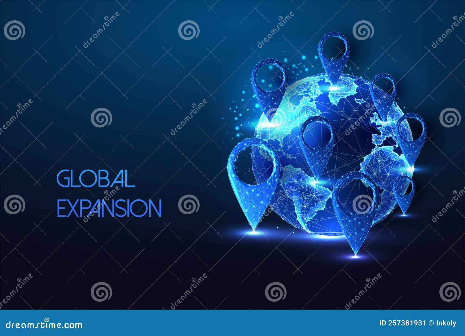 Concept of Global Expansion, International Market with Planet Earth and Map Pin Locator Symbols