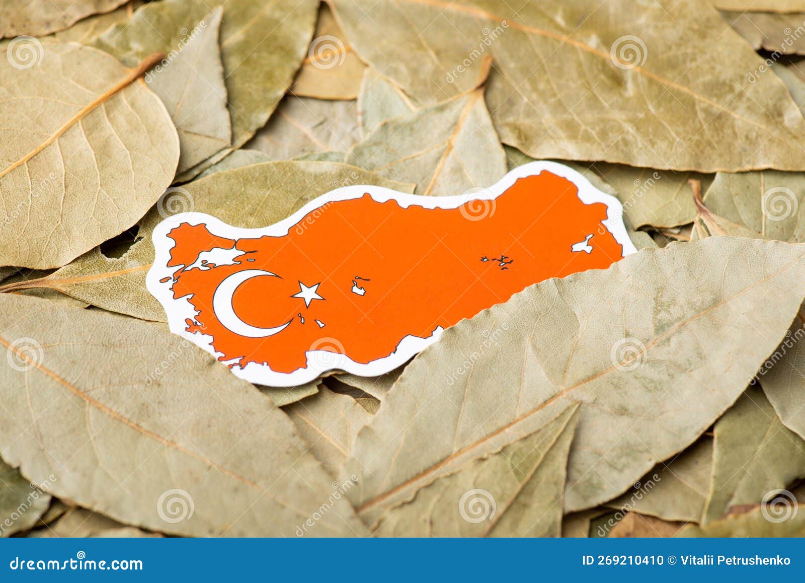 Flag of Turkey on bay leaf stock photo. Image of closeup 269210410