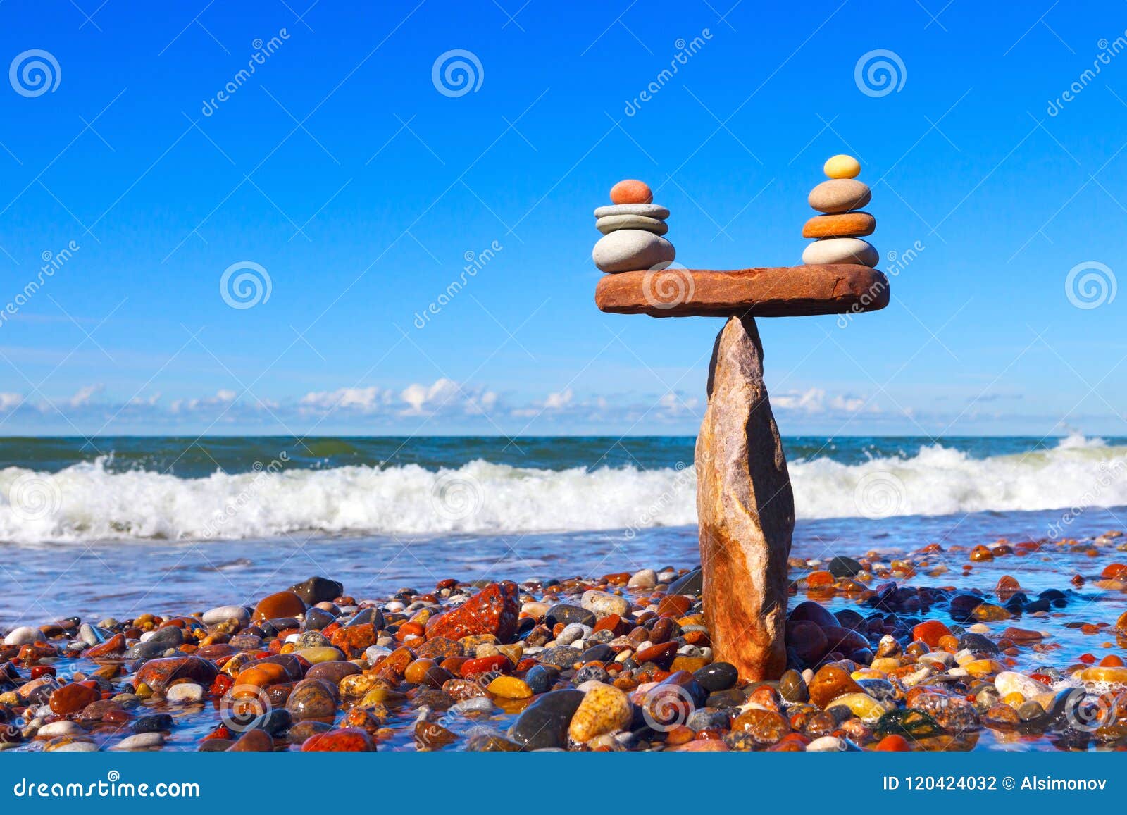 Concept of harmony and balance. Balance stones against the sea