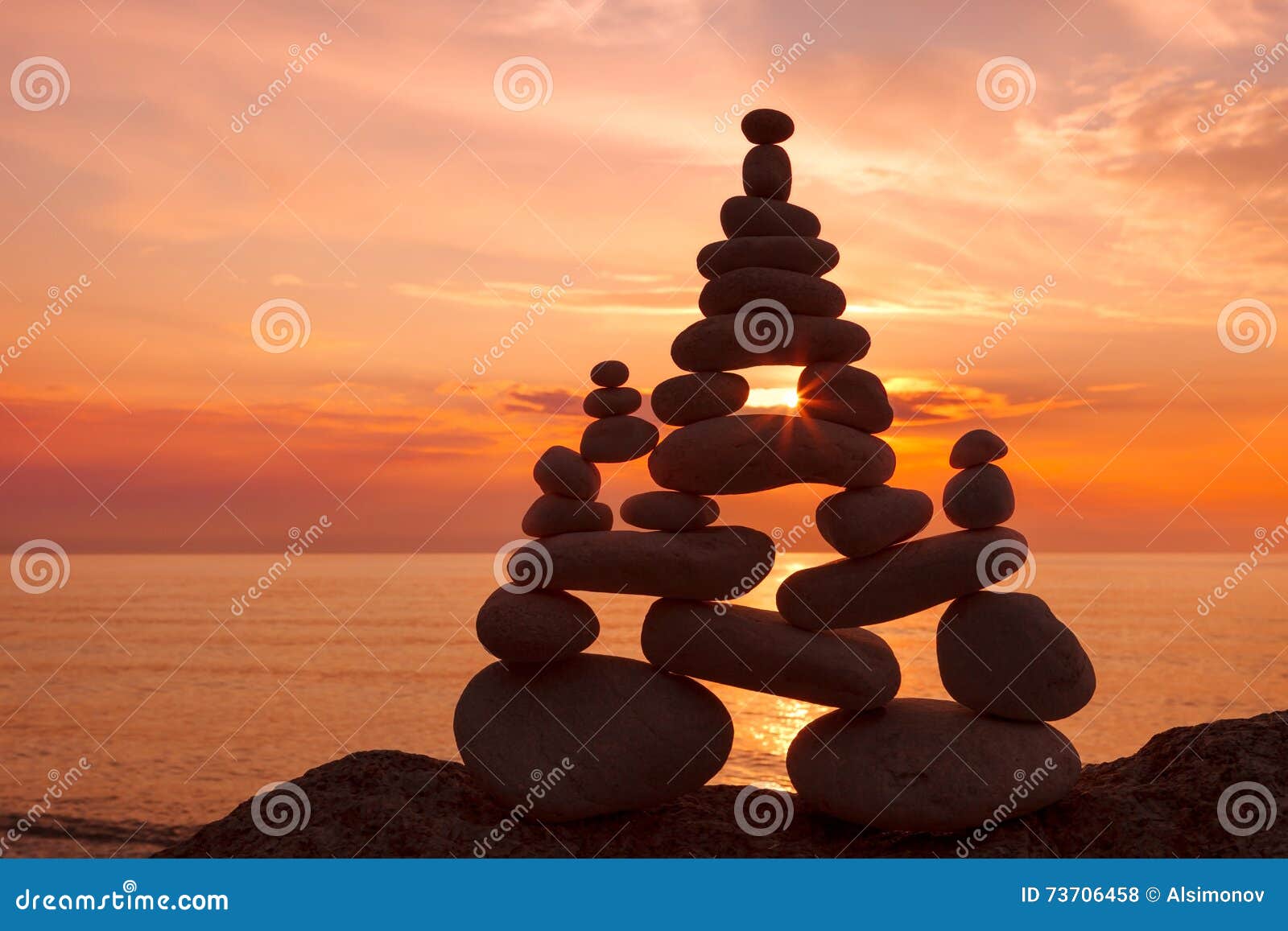 concept of harmony and balance. rock zen at sunset.